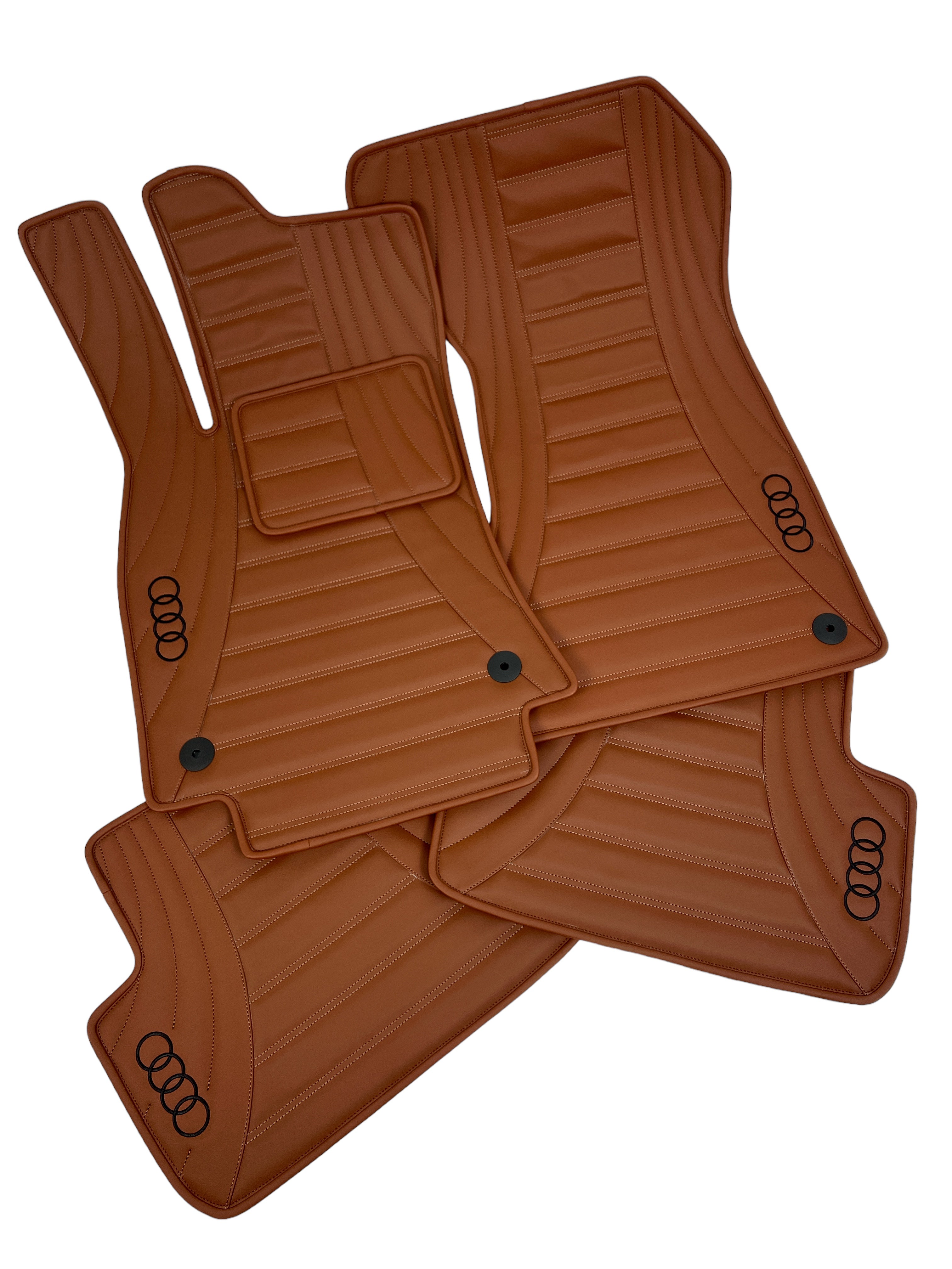 Car Floor Mats in "Figure Double Lines" Design Brown with Black Emroidery