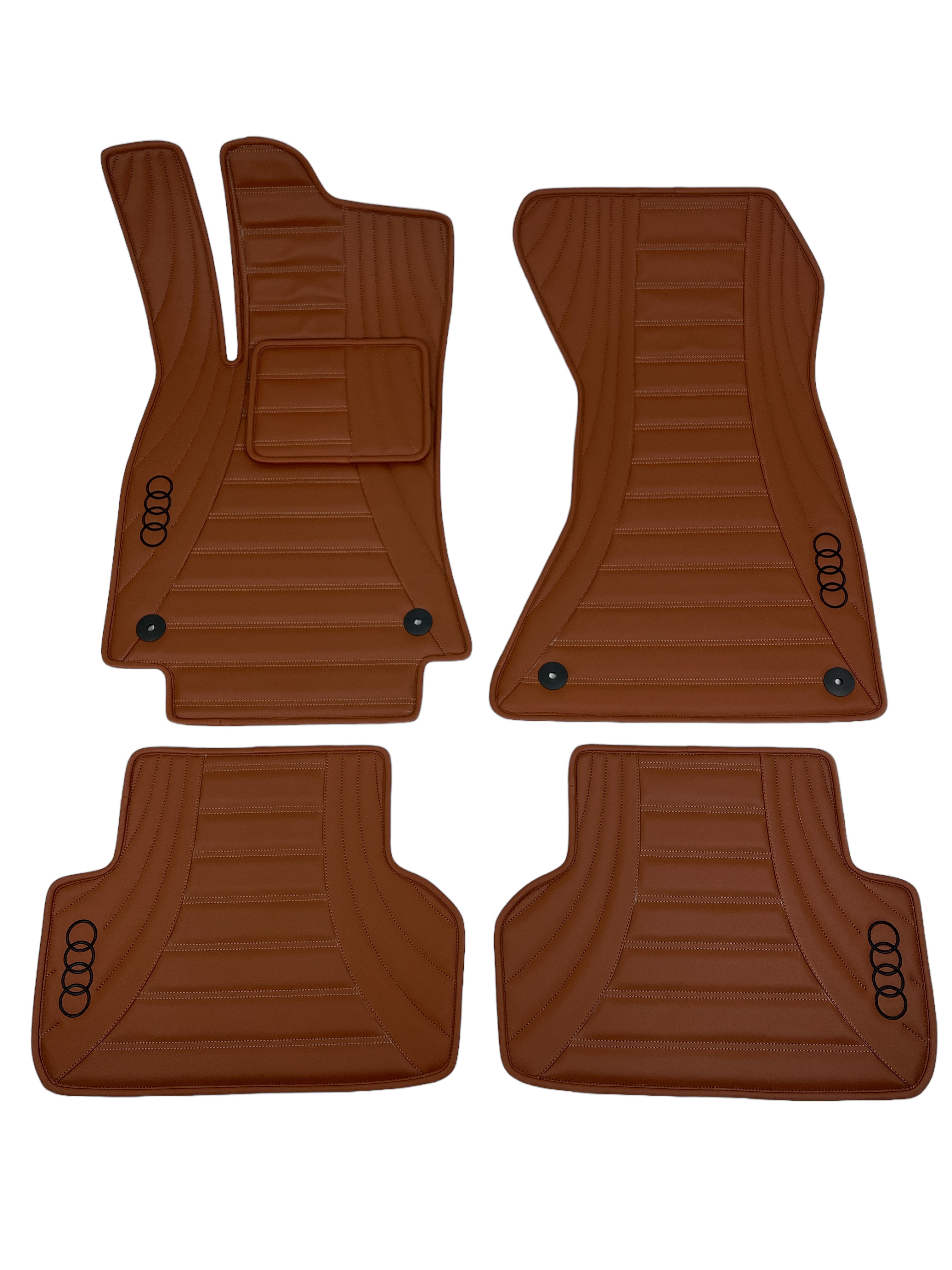 Car Floor Mats in "Figure Double Lines" Design Brown with Black Emroidery