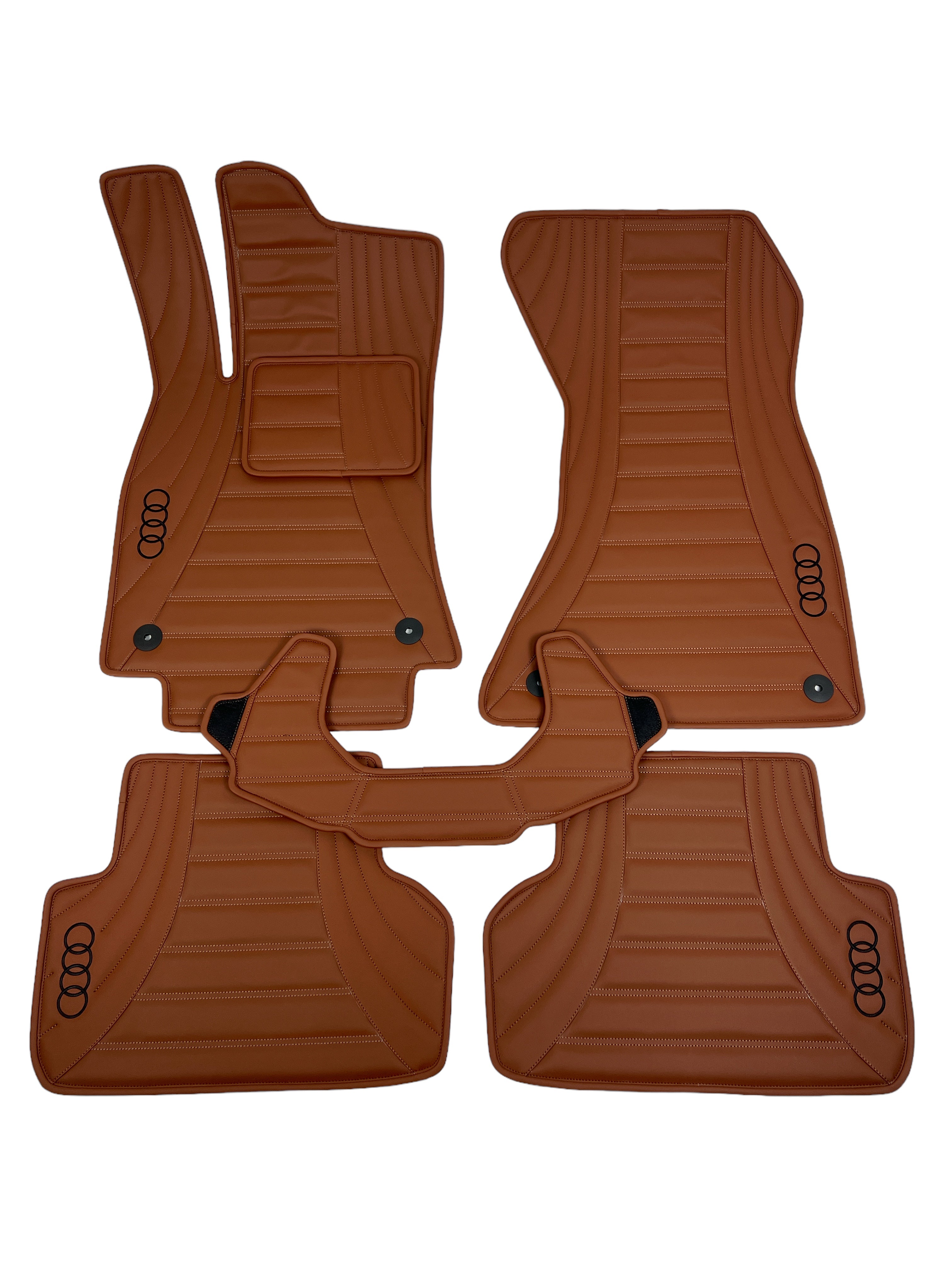 Car Floor Mats in "Figure Double Lines" Design Brown with Black Emroidery