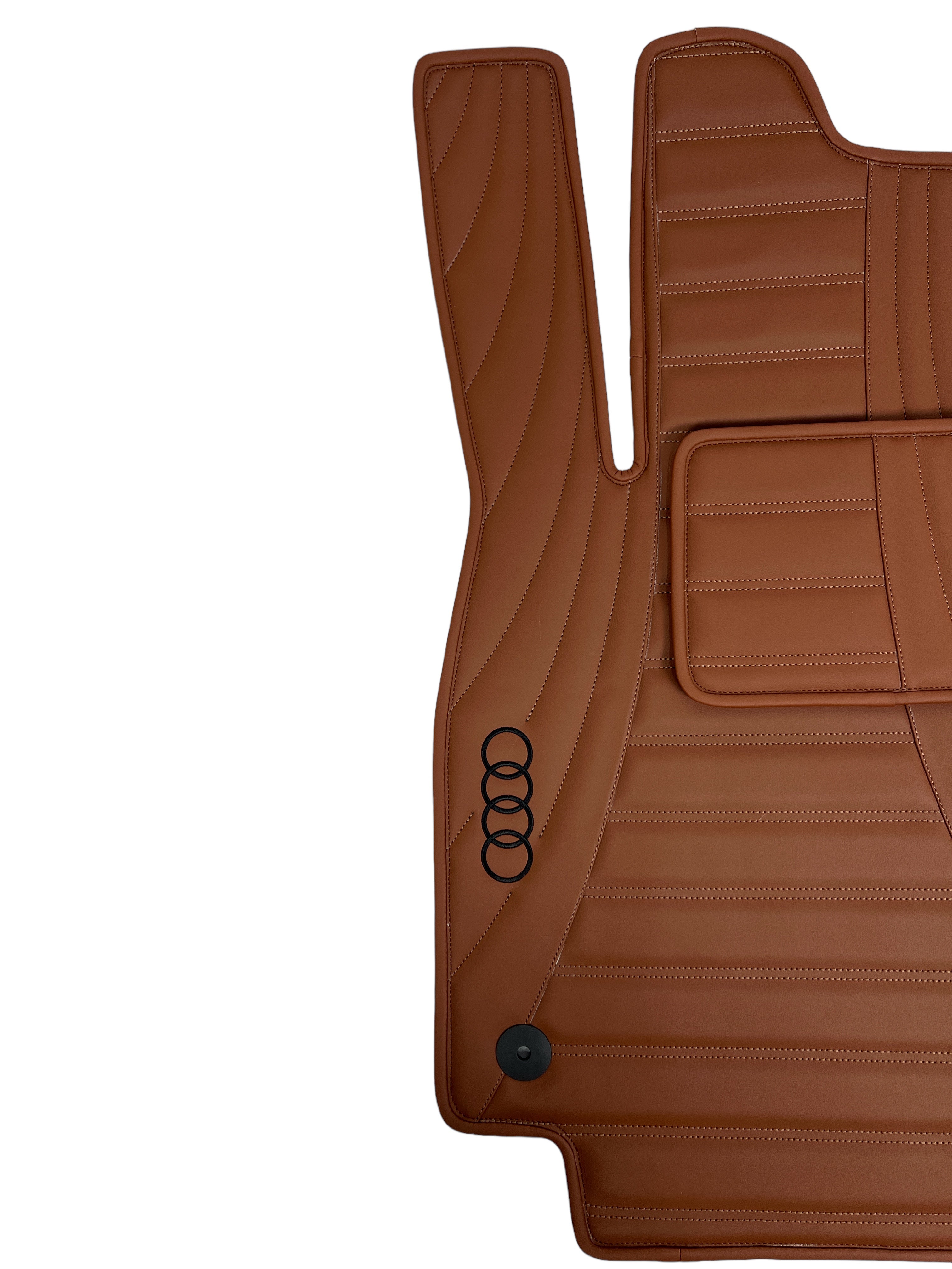 Car Floor Mats in "Figure Double Lines" Design Brown with Black Emroidery