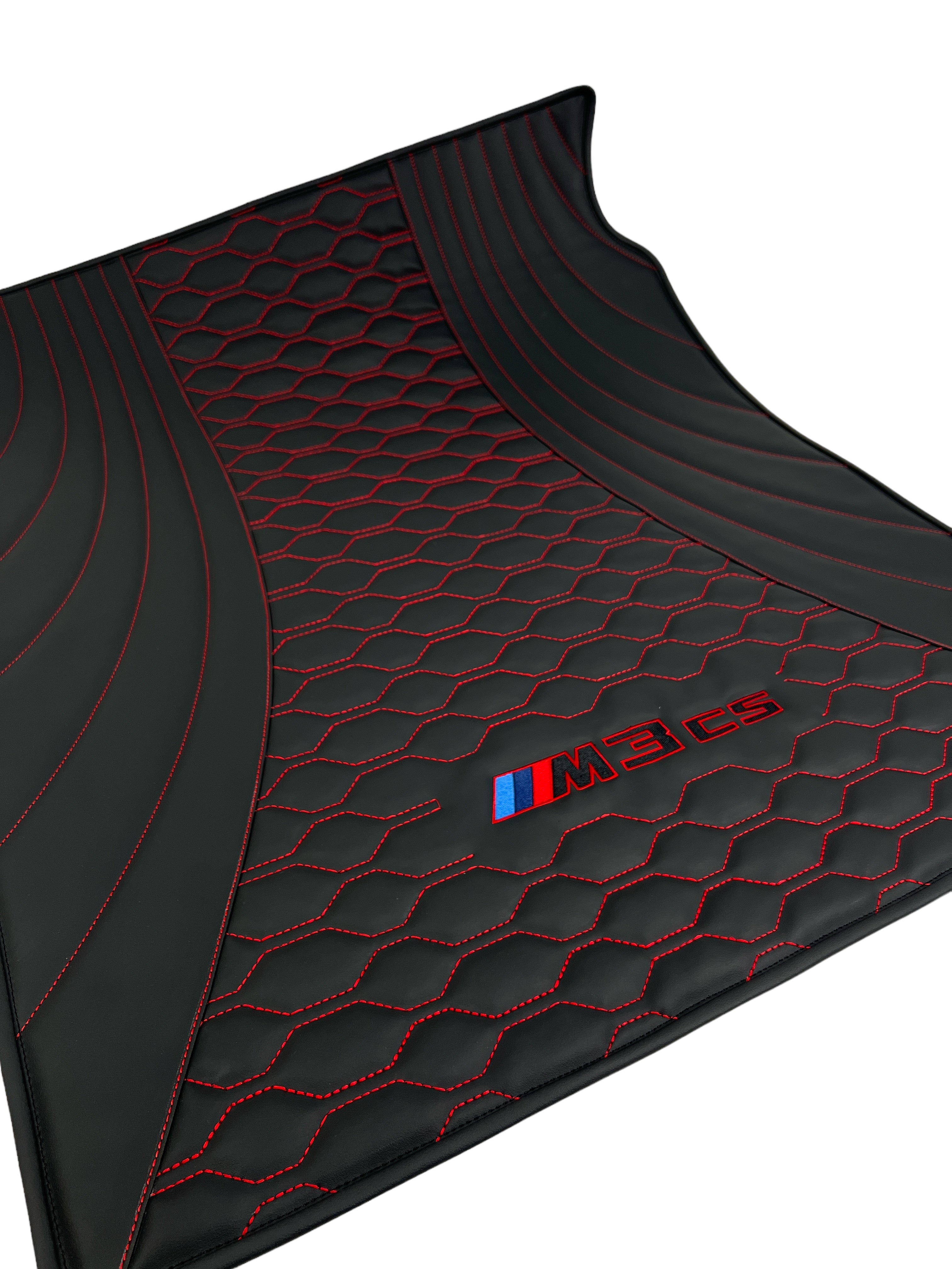 Trunk Mats in "Figure Comb" Design Black with Red Stitching