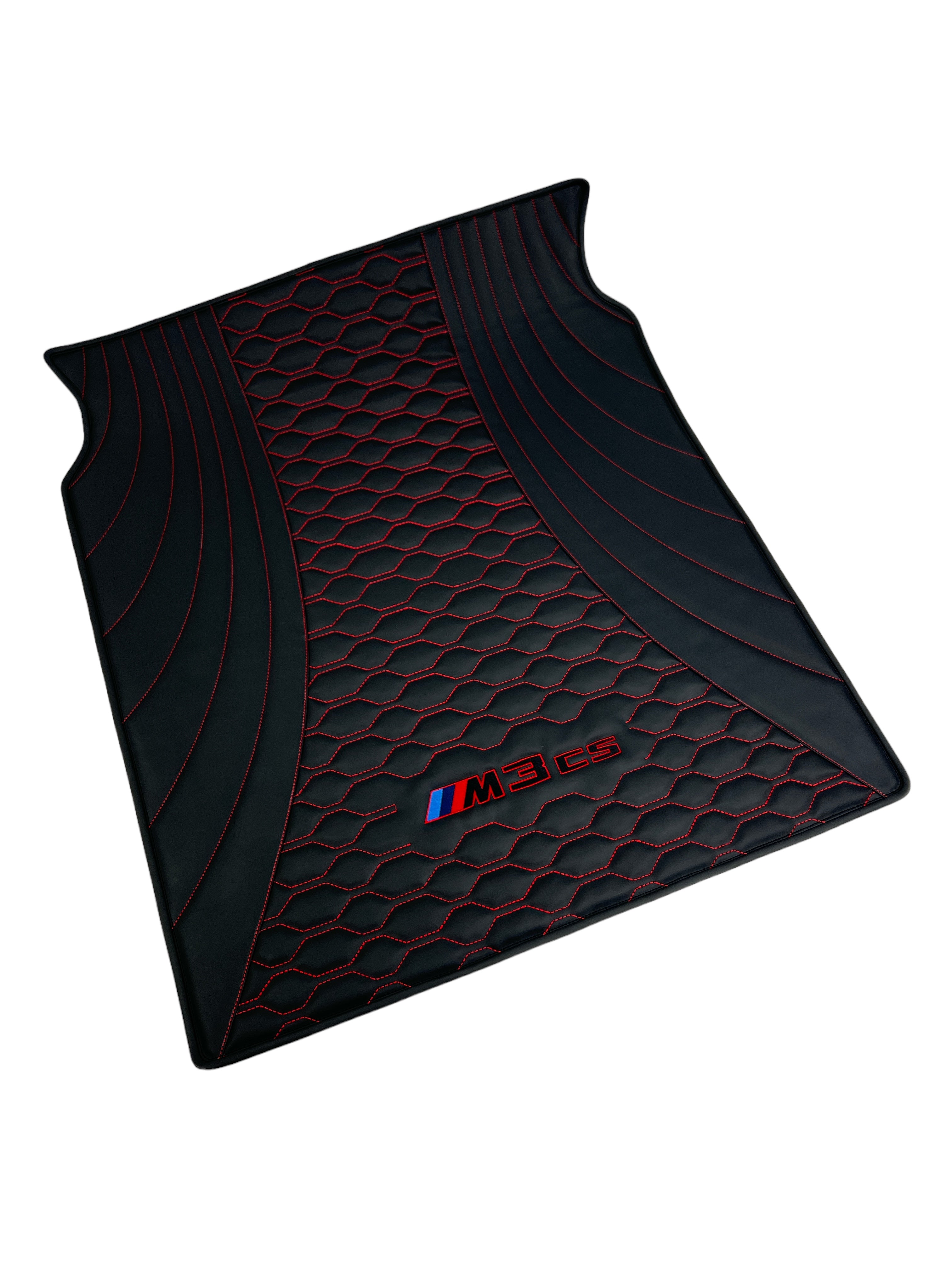 Trunk Mats in "Figure Comb" Design Black with Red Stitching