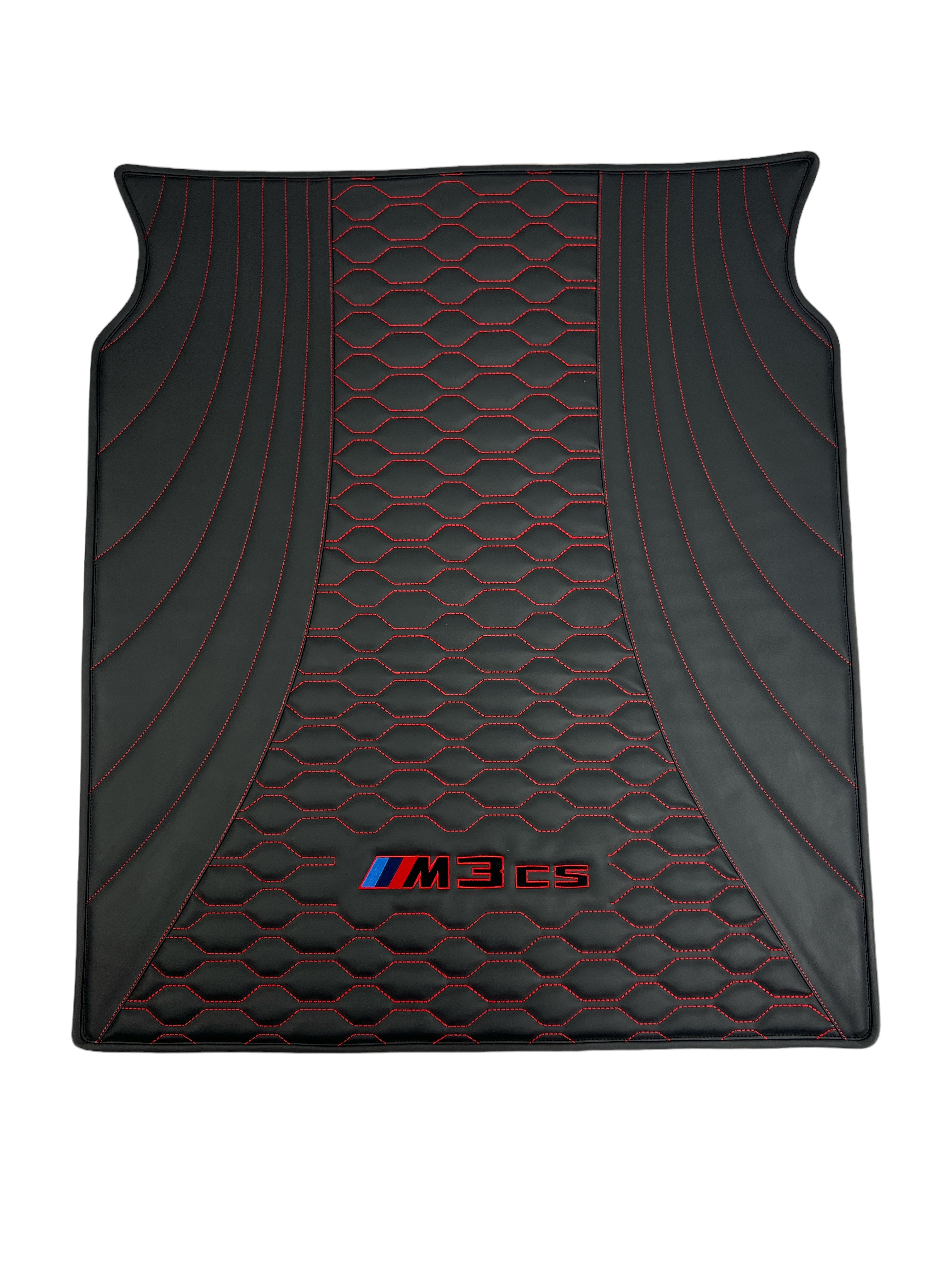 Trunk Mats in "Figure Comb" Design Black with Red Stitching