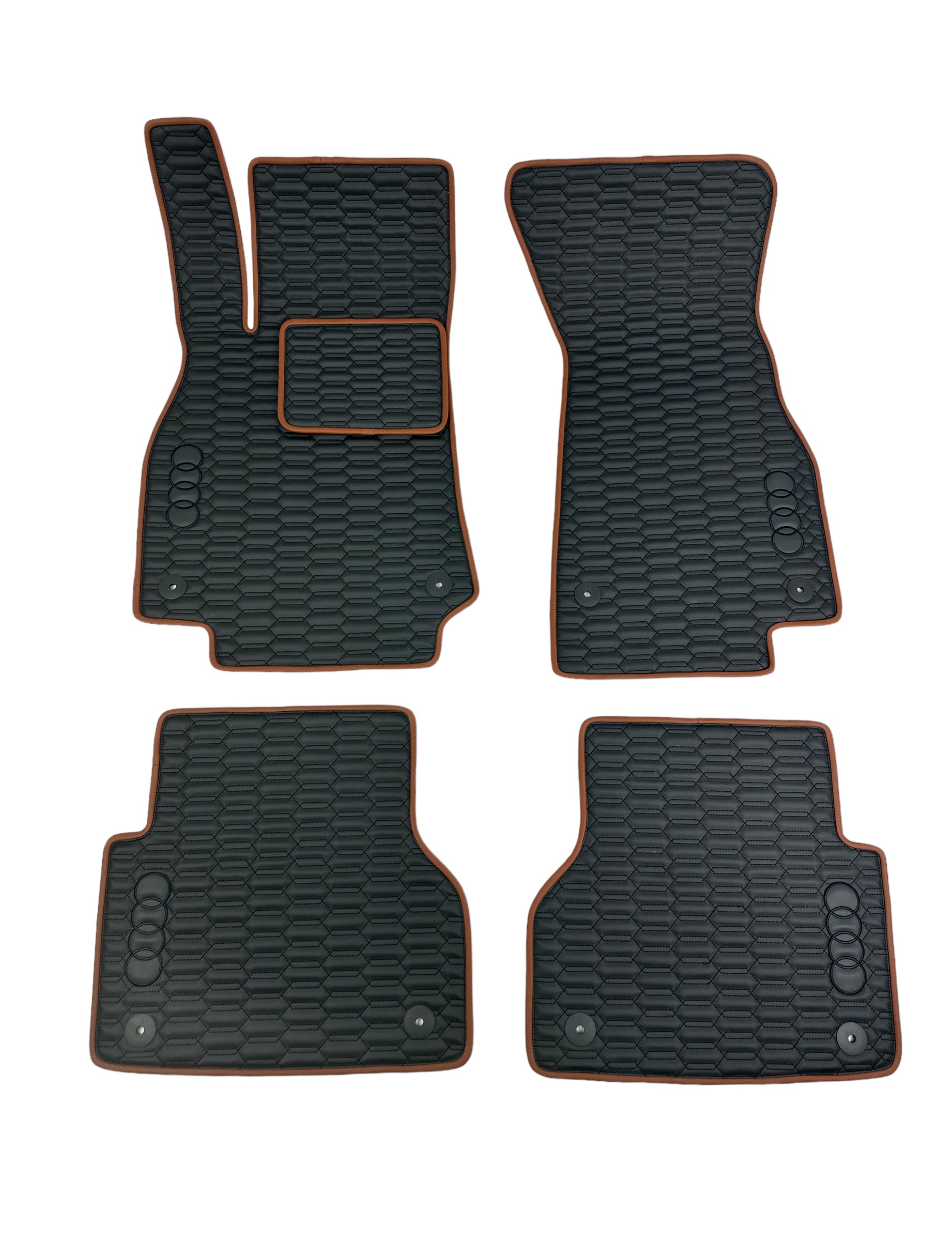 Car Floor Mats in "Double Comb" Design Black with Brown Edging