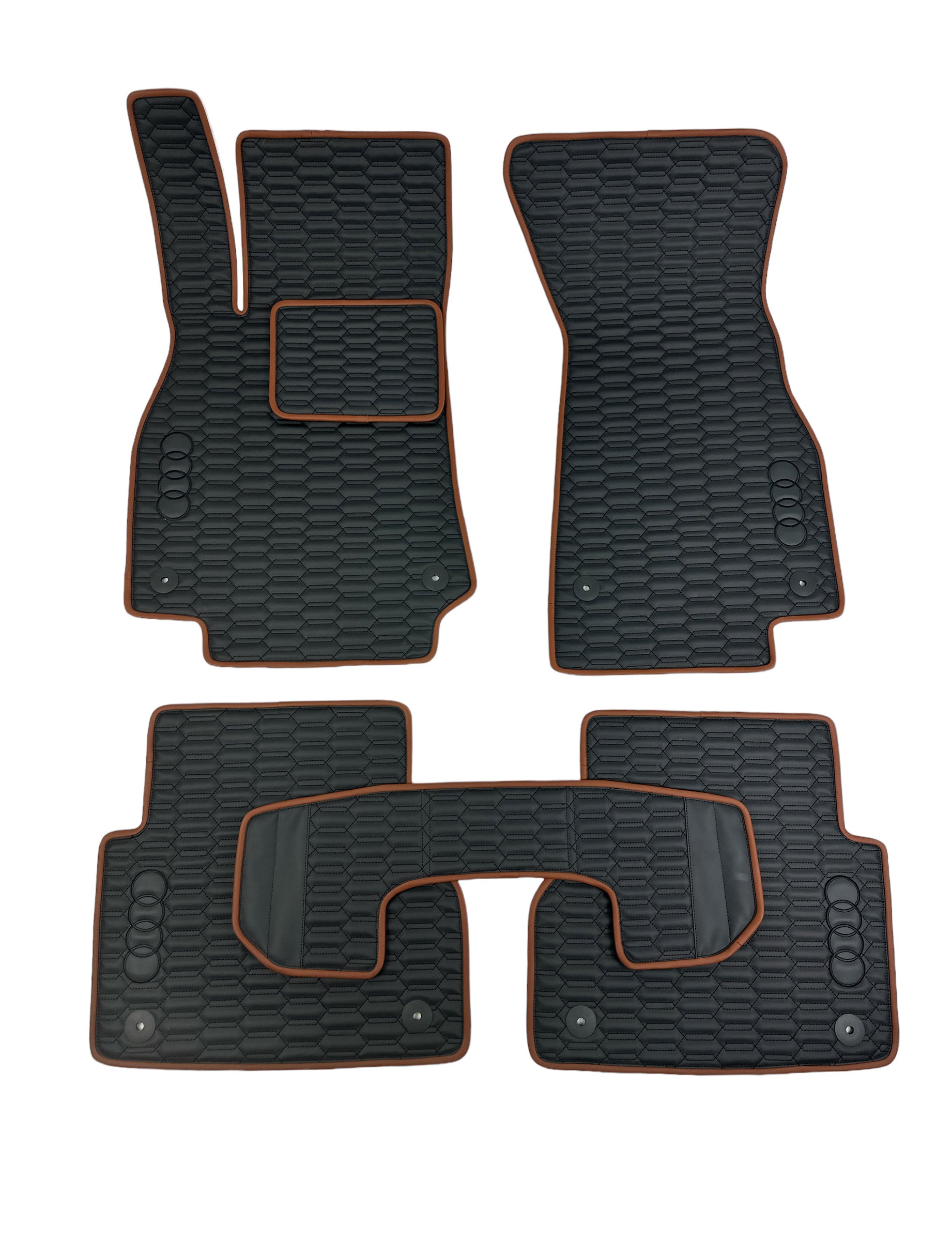 Car Floor Mats in "Double Comb" Design Black with Brown Edging