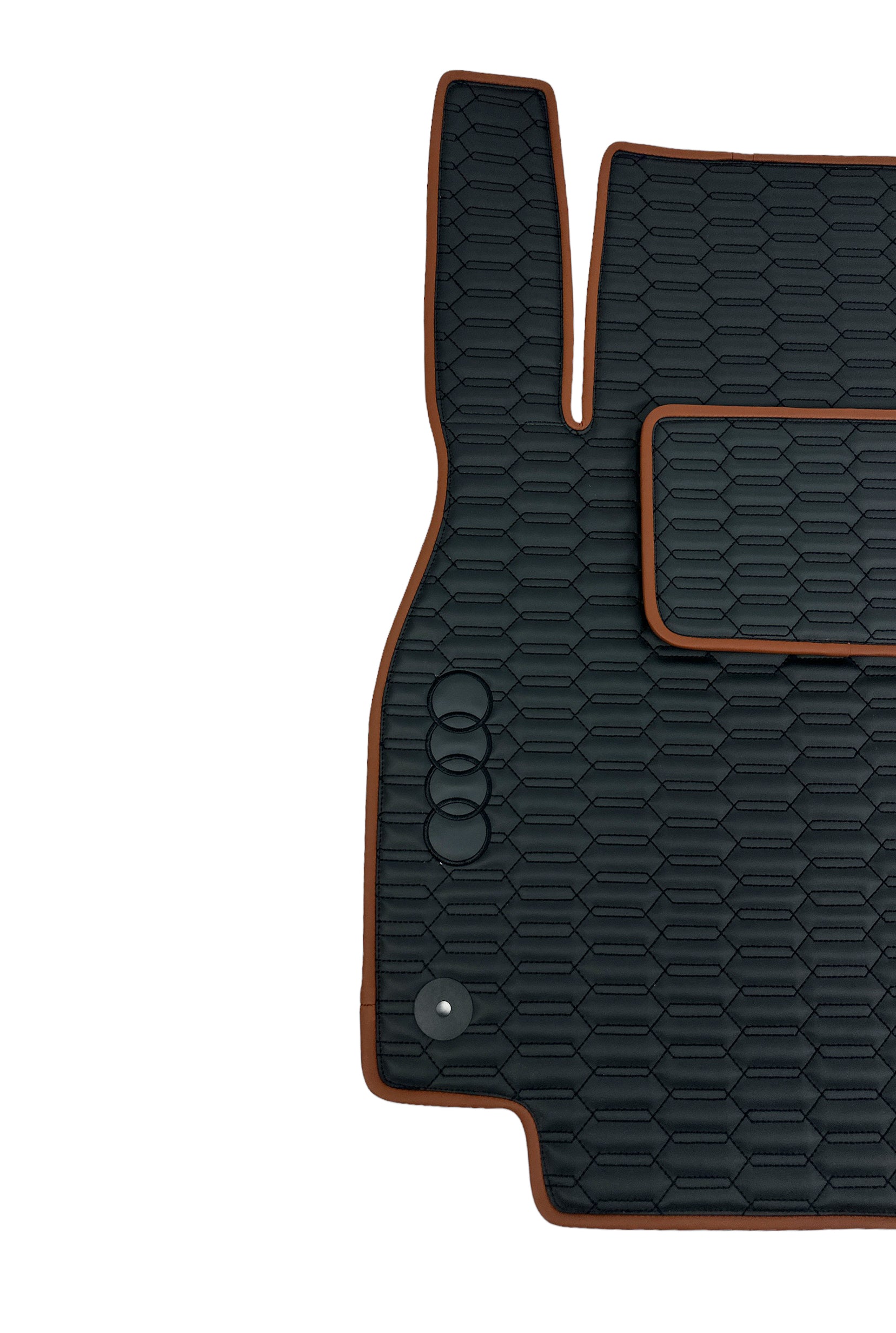 Car Floor Mats in "Double Comb" Design Black with Brown Edging