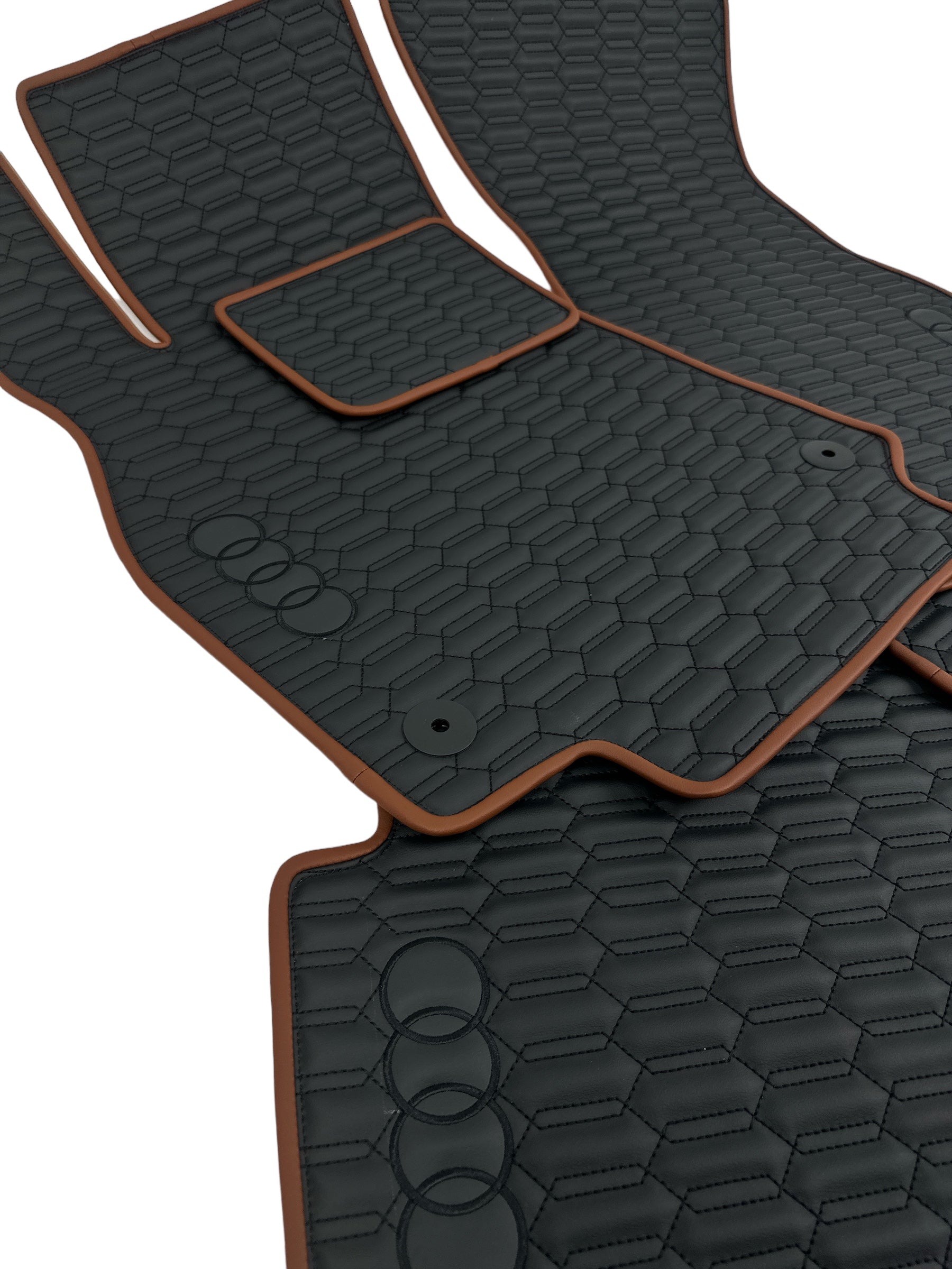 Car Floor Mats in "Double Comb" Design Black with Brown Edging