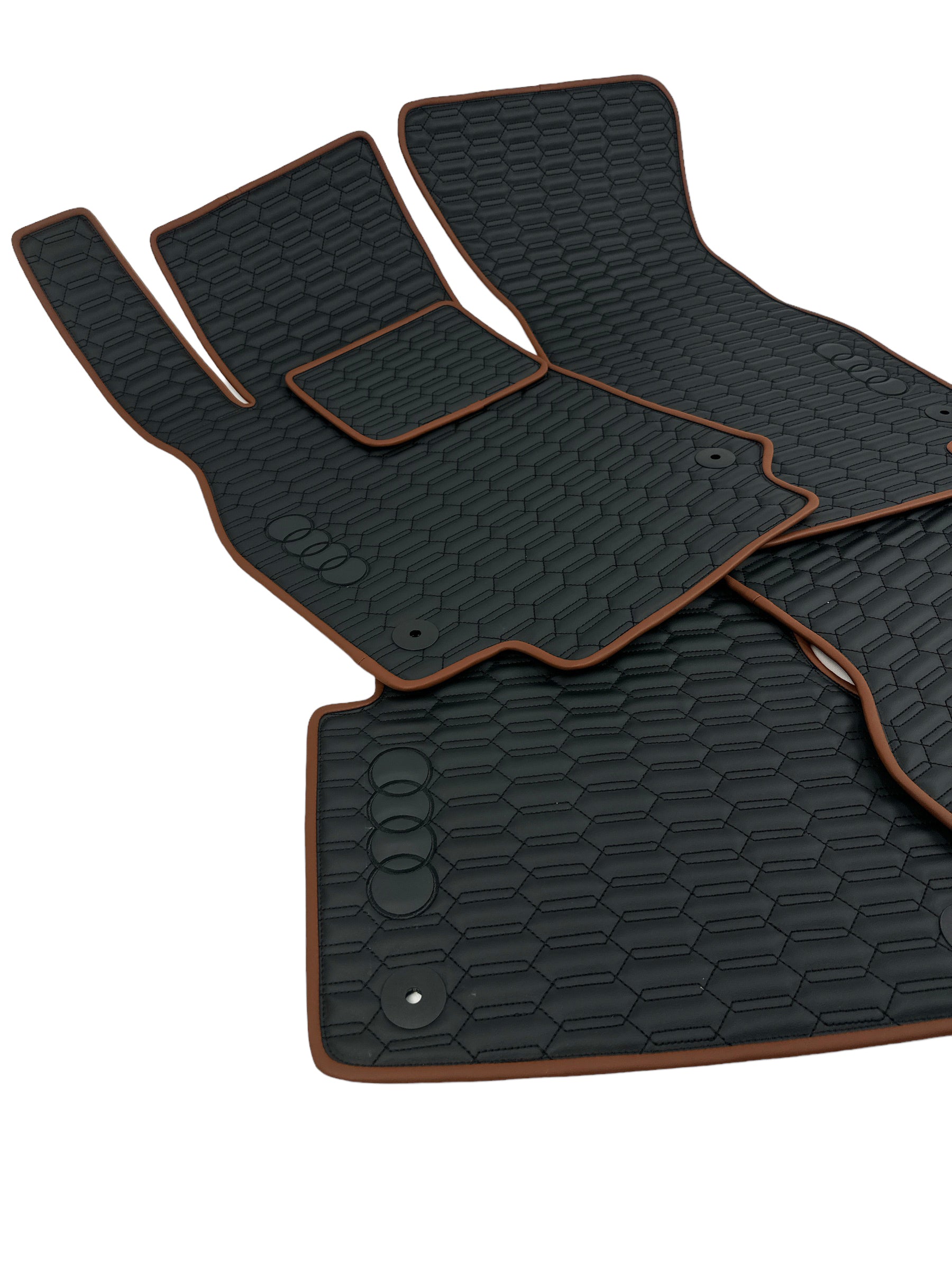 Car Floor Mats in "Double Comb" Design Black with Brown Edging