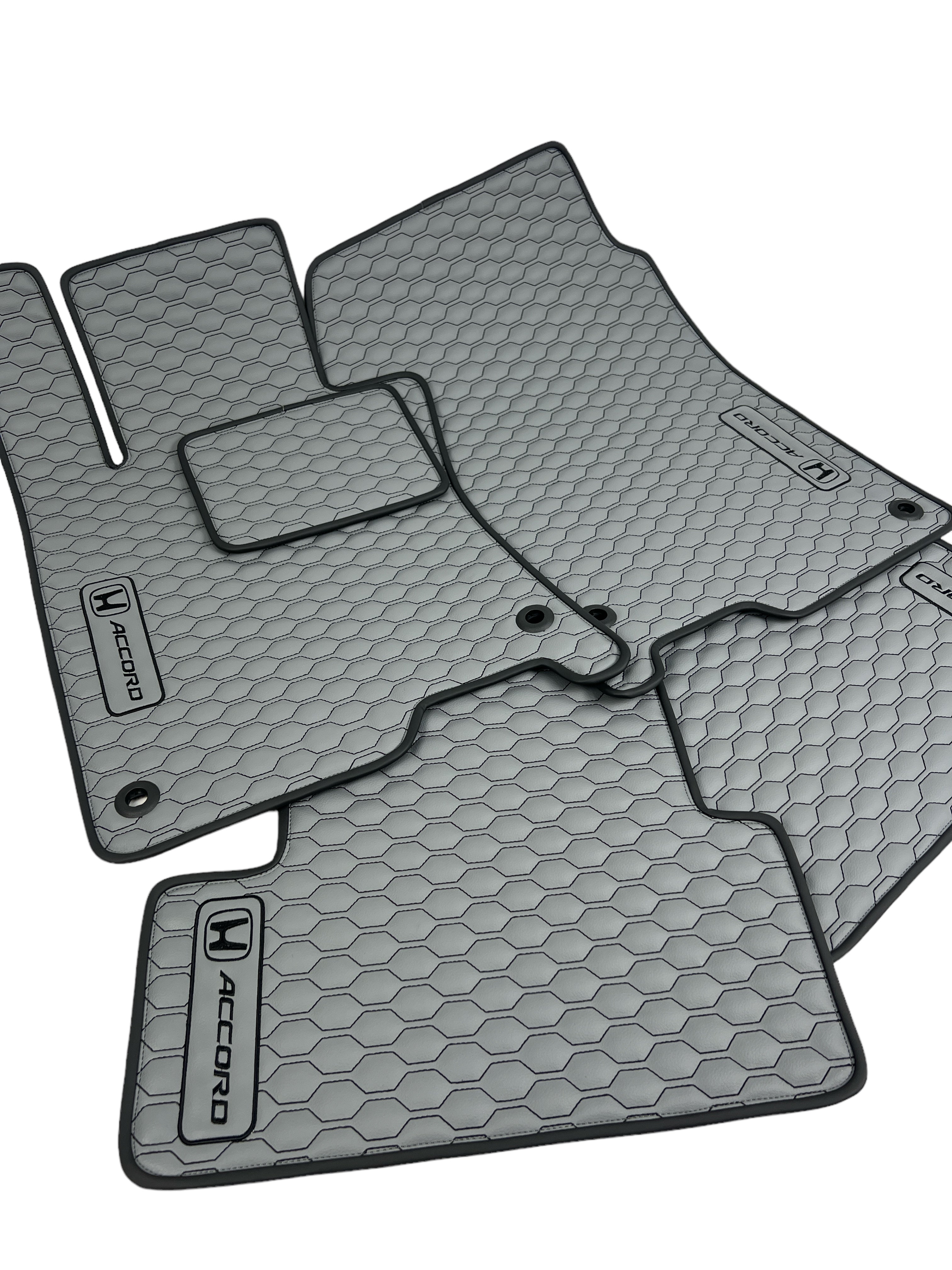 Car Floor Mats in "Small Comb" Design Light Gray with Black Stitching and Edging