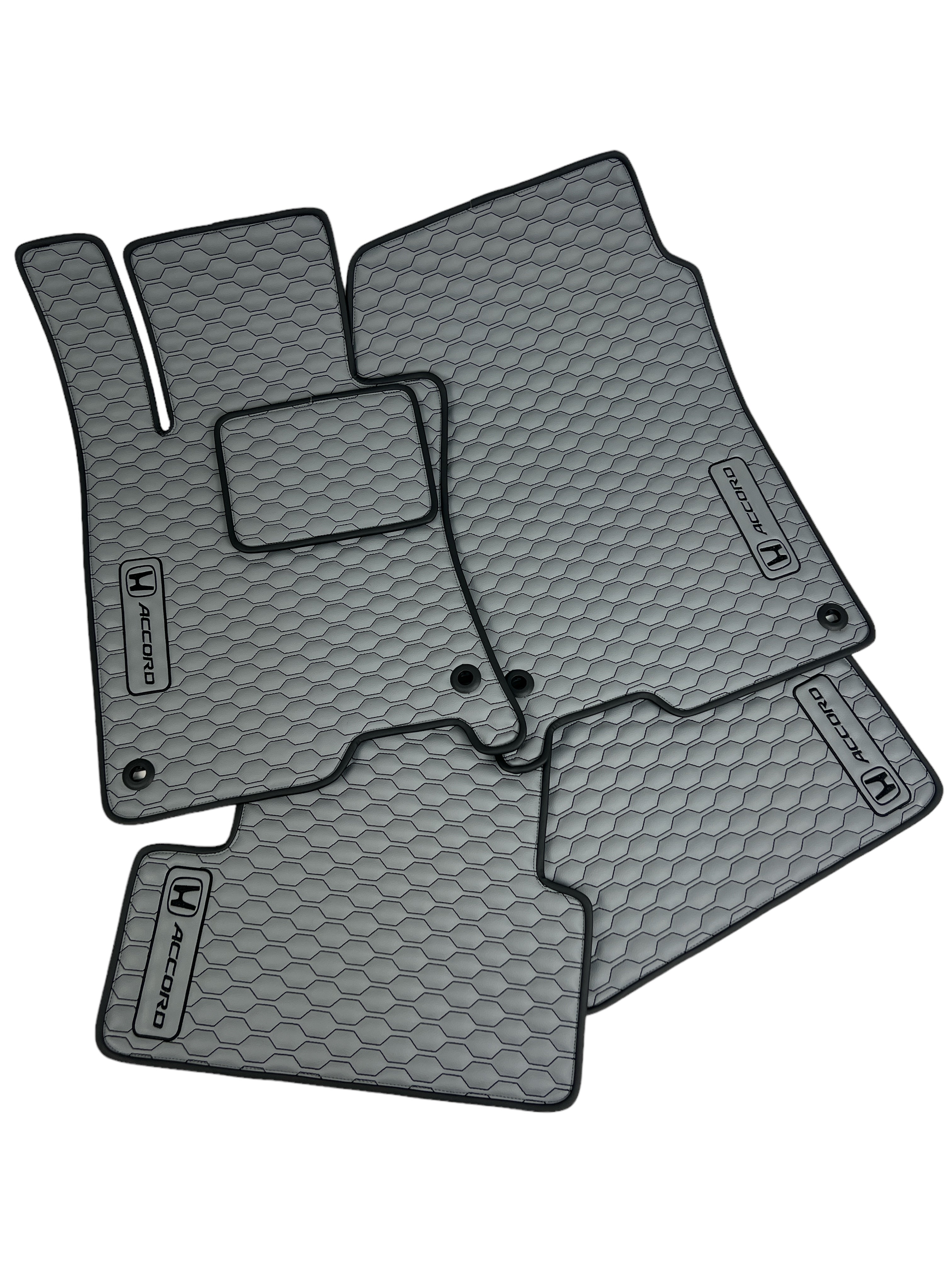 Car Floor Mats in "Small Comb" Design Light Gray with Black Stitching and Edging