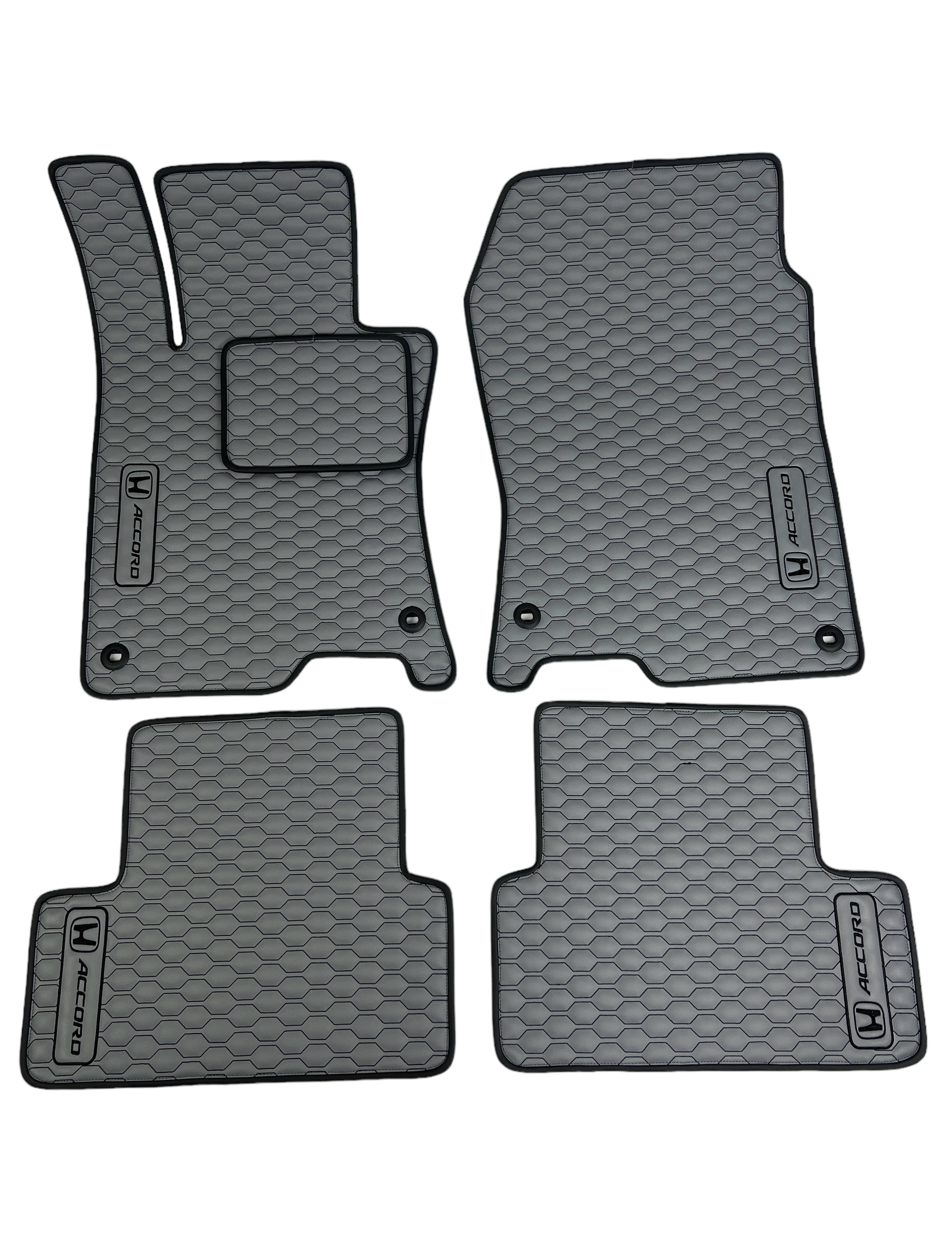 Car Floor Mats in "Small Comb" Design Light Gray with Black Stitching and Edging