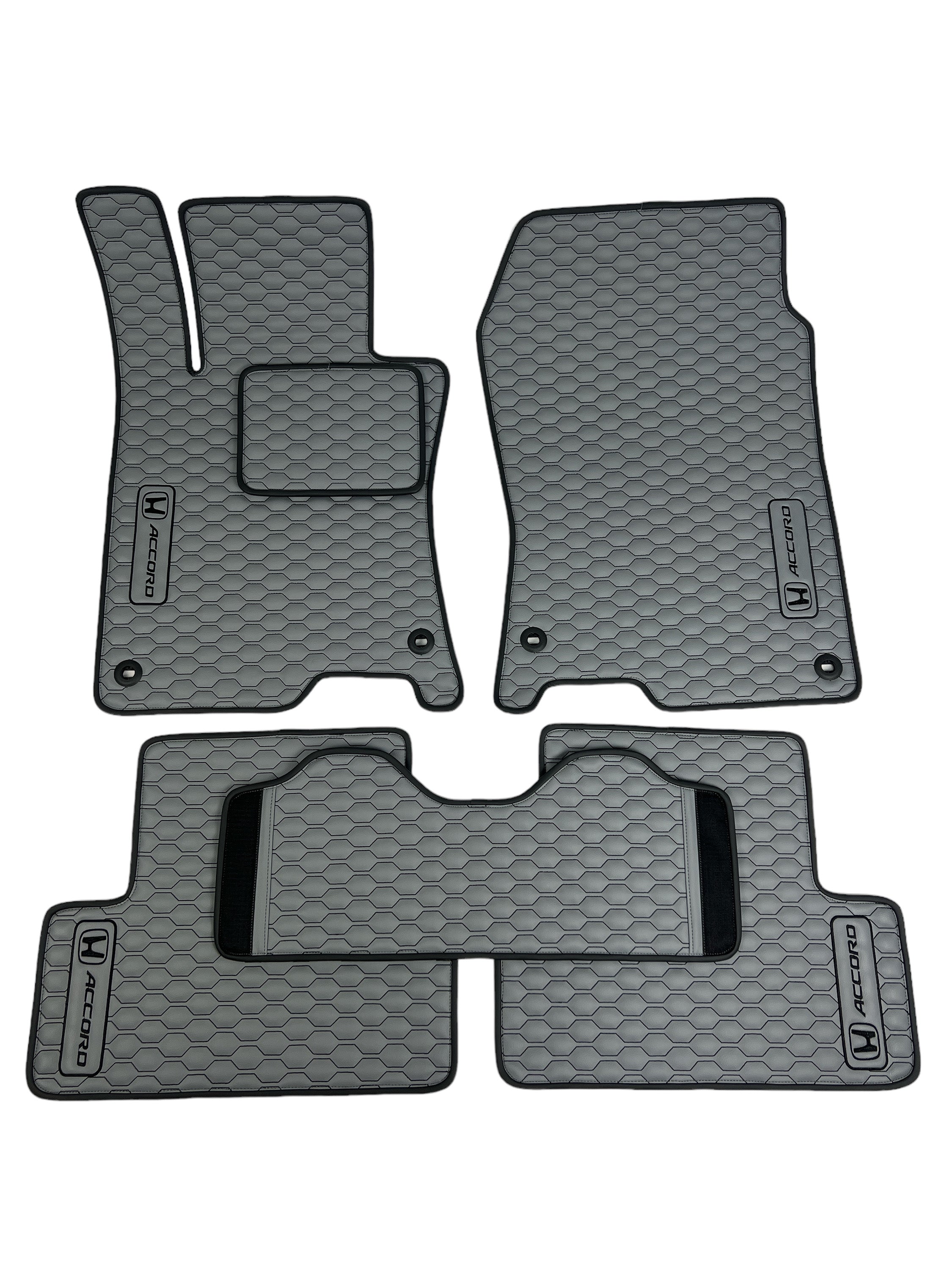 Car Floor Mats in "Small Comb" Design Light Gray with Black Stitching and Edging