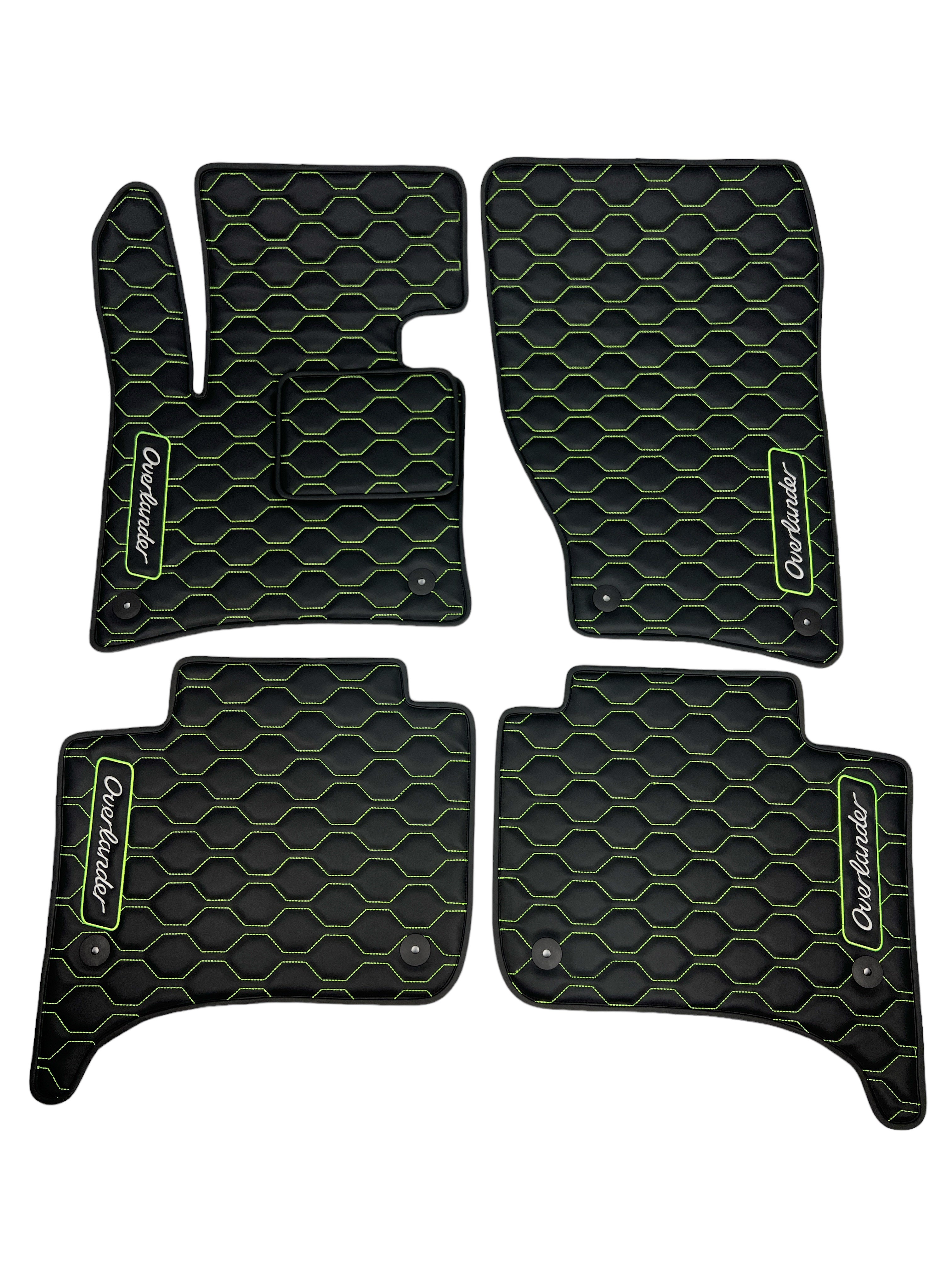 Car Floor Mats in "Big Comb" Design Black with Green Stitching