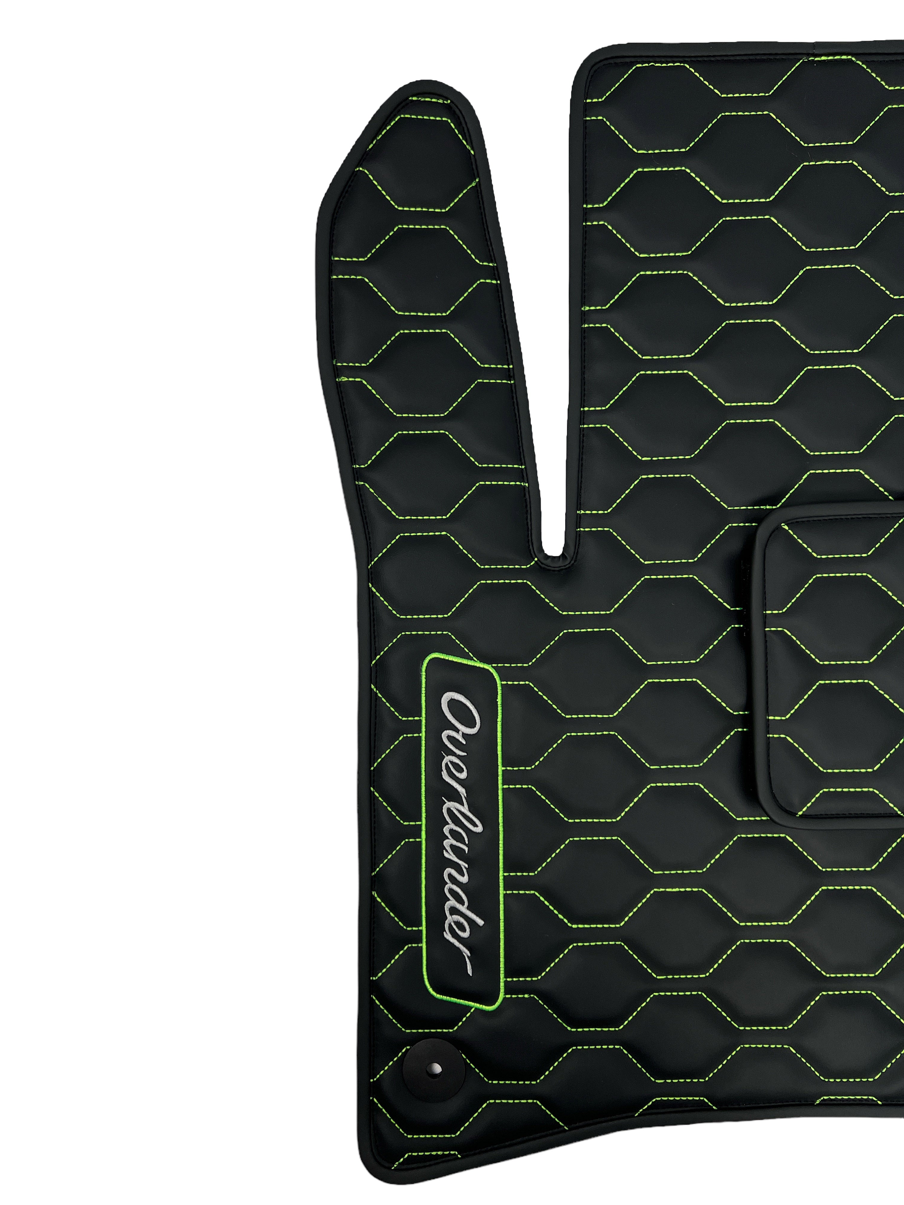 Car Floor Mats in "Big Comb" Design Black with Green Stitching