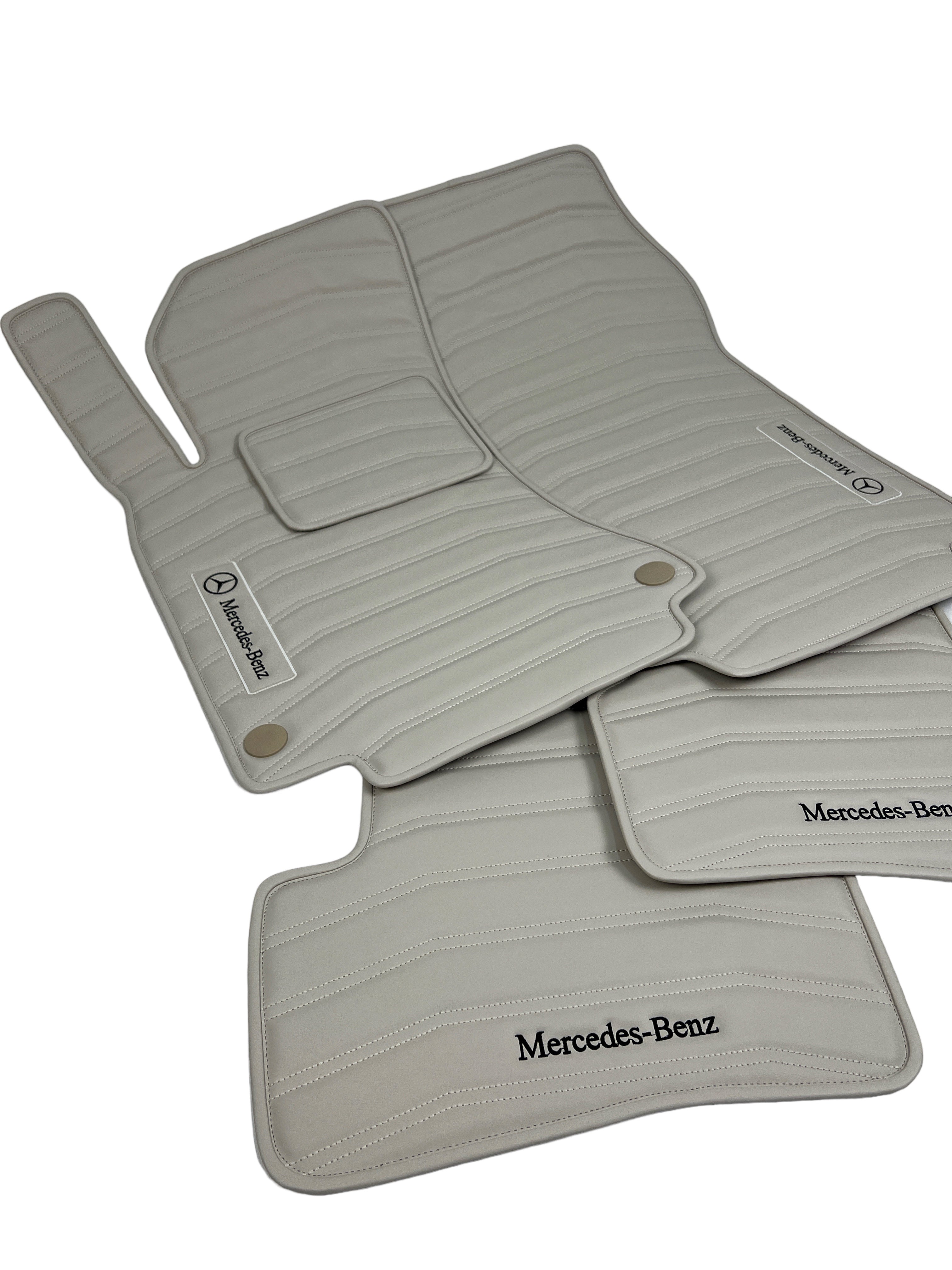 Car Floor Mats in "Double Staple" Design Beige with Black Embroidery