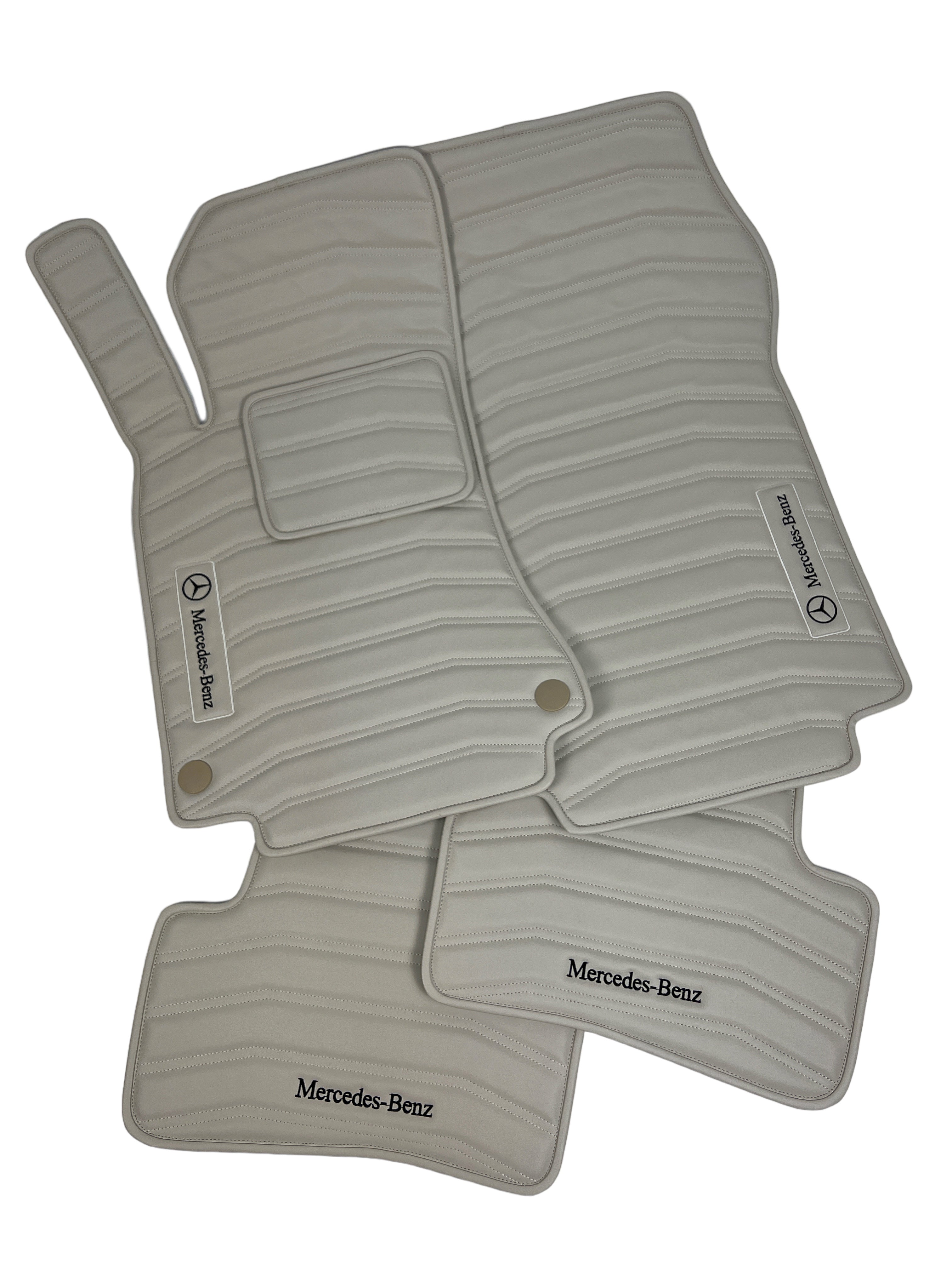 Car Floor Mats in "Double Staple" Design Beige with Black Embroidery