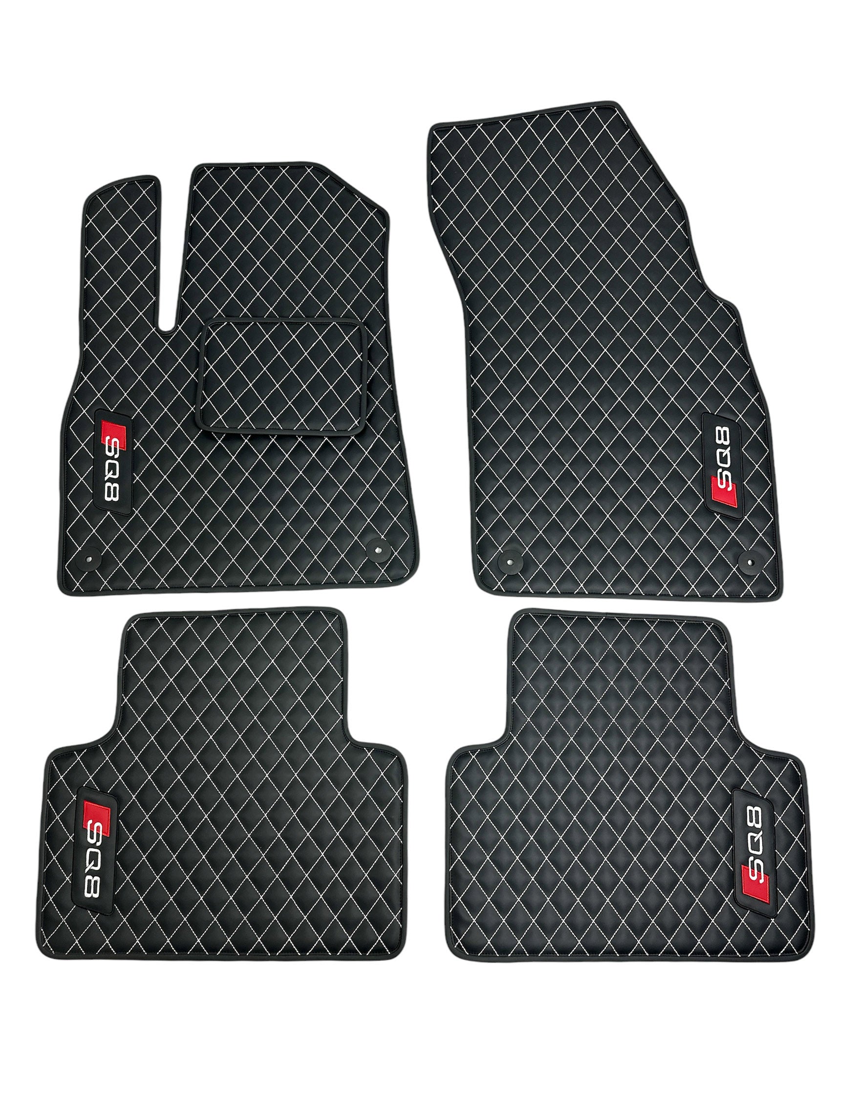 Car Floor Mats in "Rhombus" Design Black with White Stitching