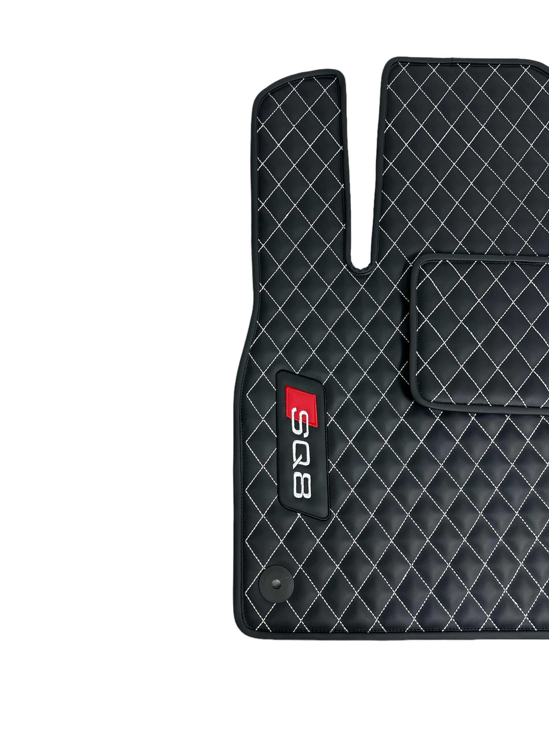 Car Floor Mats in "Rhombus" Design Black with White Stitching