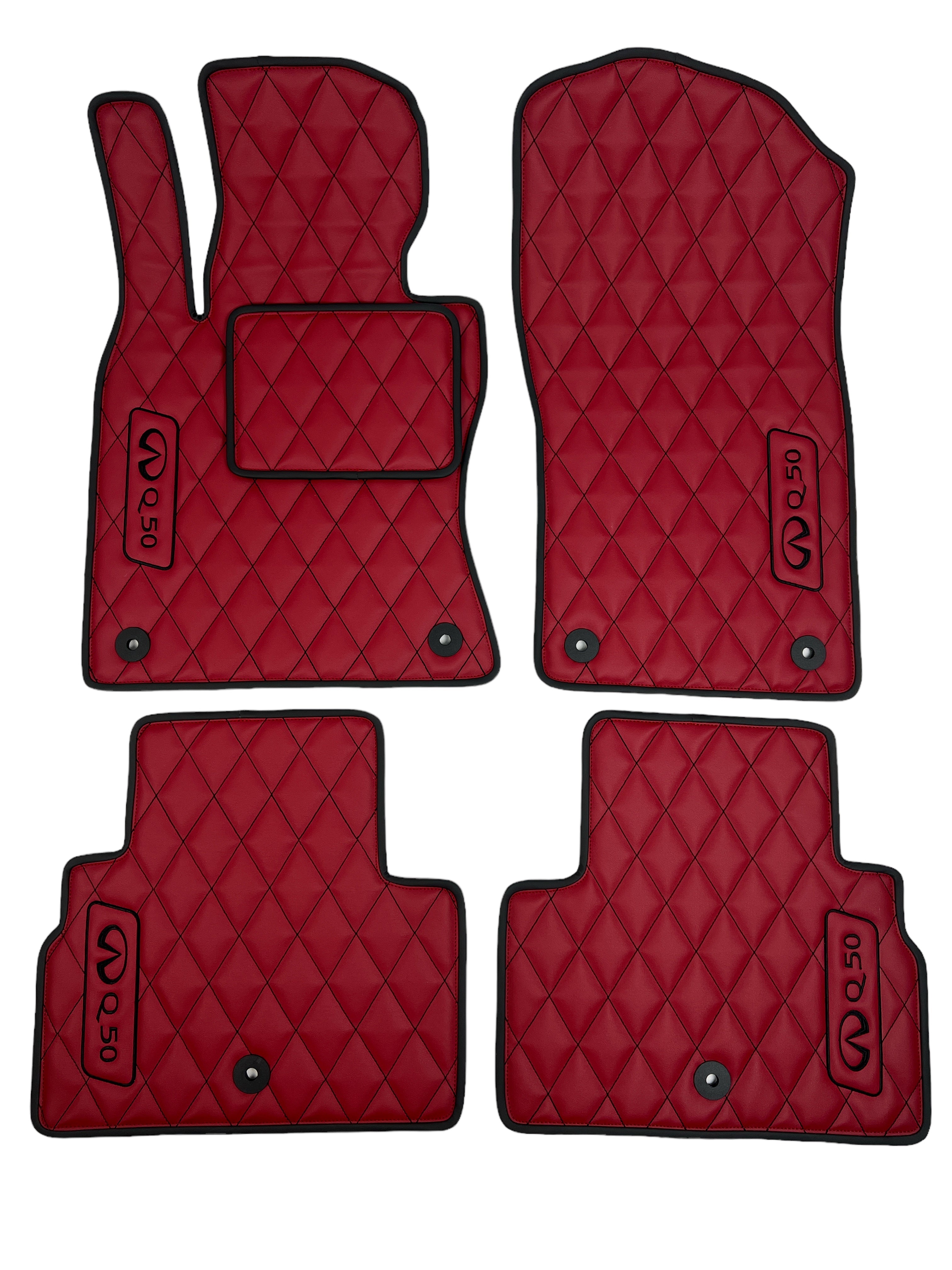 Car Floor Mats in "Rhombus" Design Red with Black Stitching and Edging