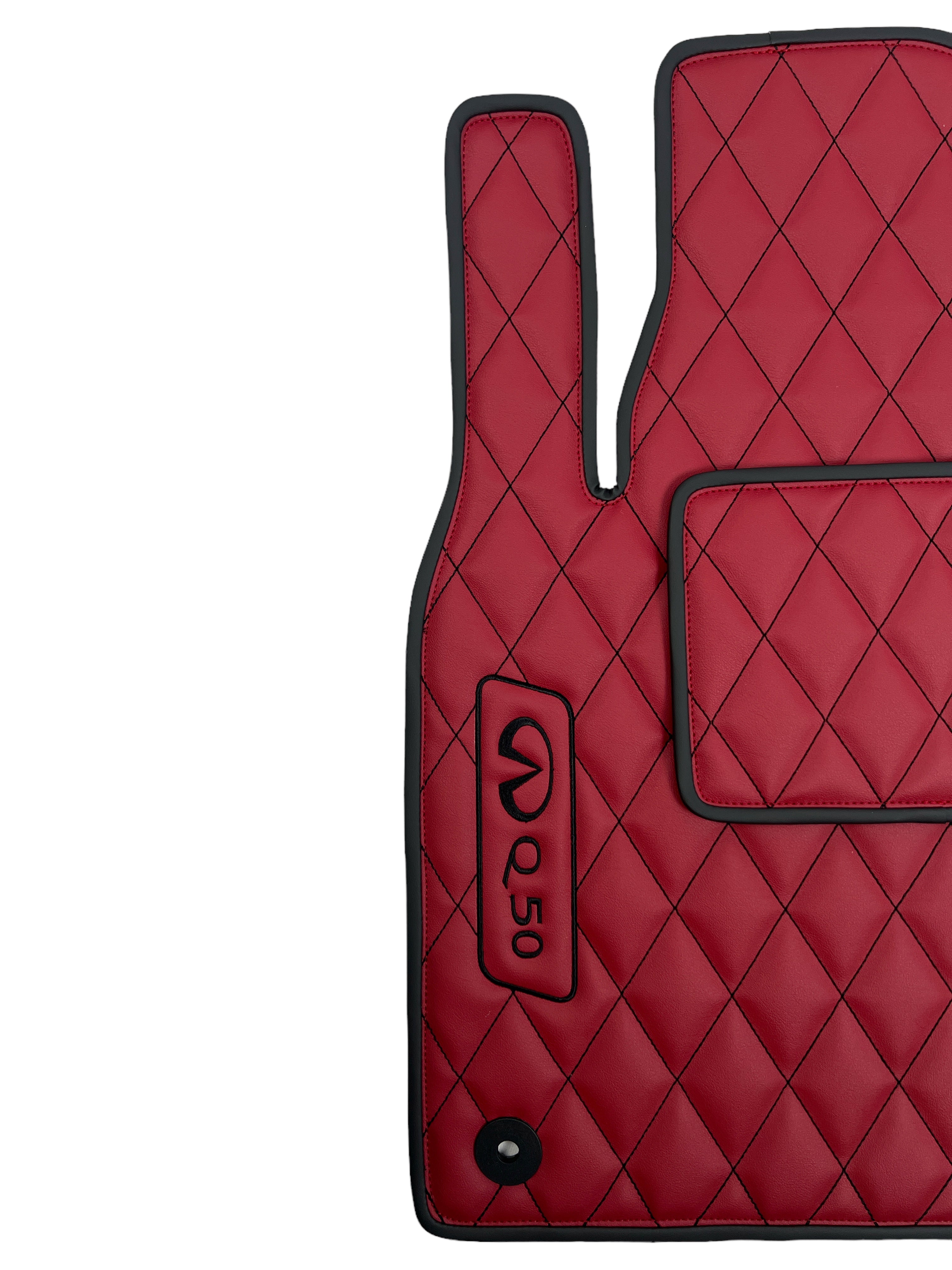 Car Floor Mats in "Rhombus" Design Red with Black Stitching and Edging