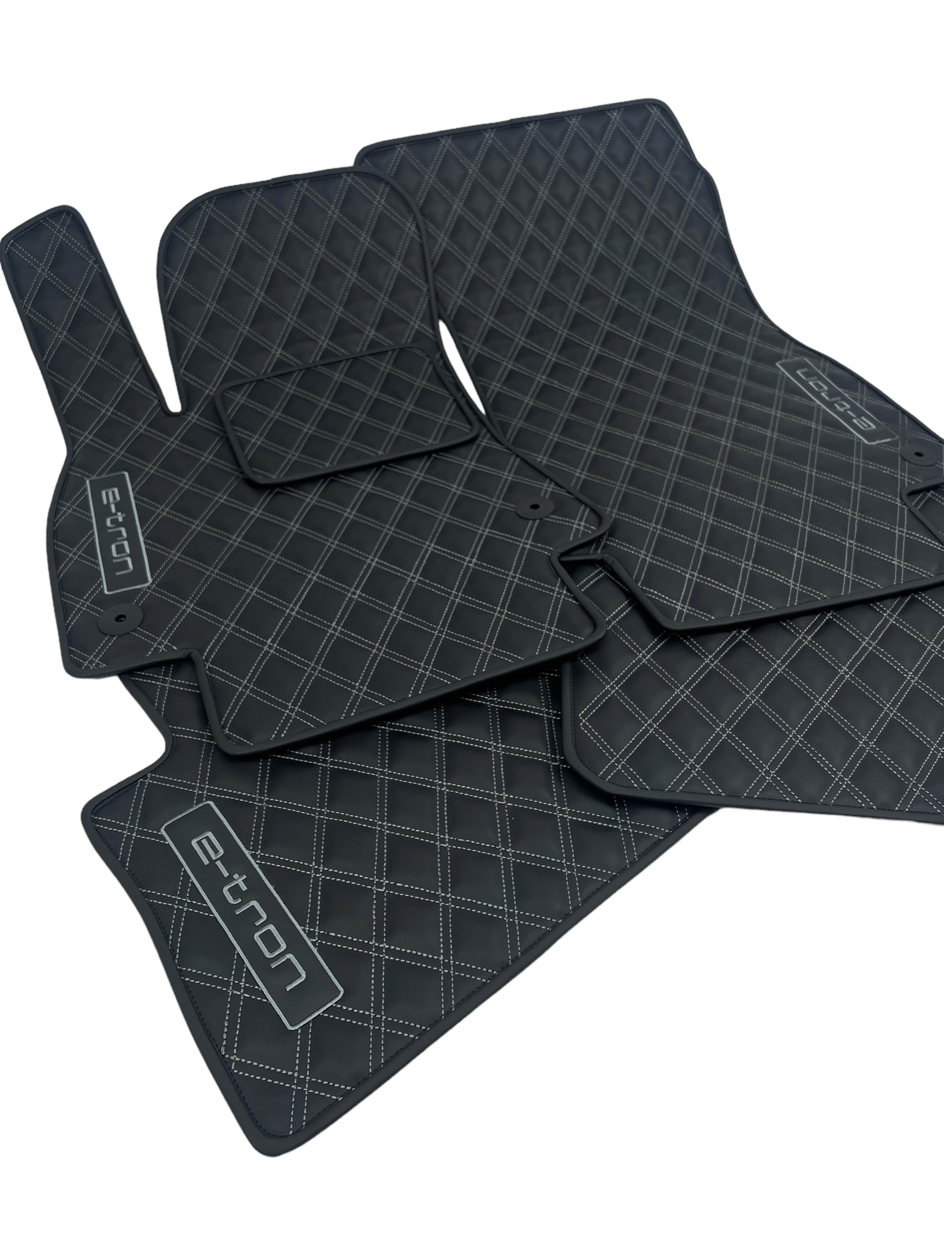 Car Floor Mats in "Double Rhombus" Design Black with Gray Stitching