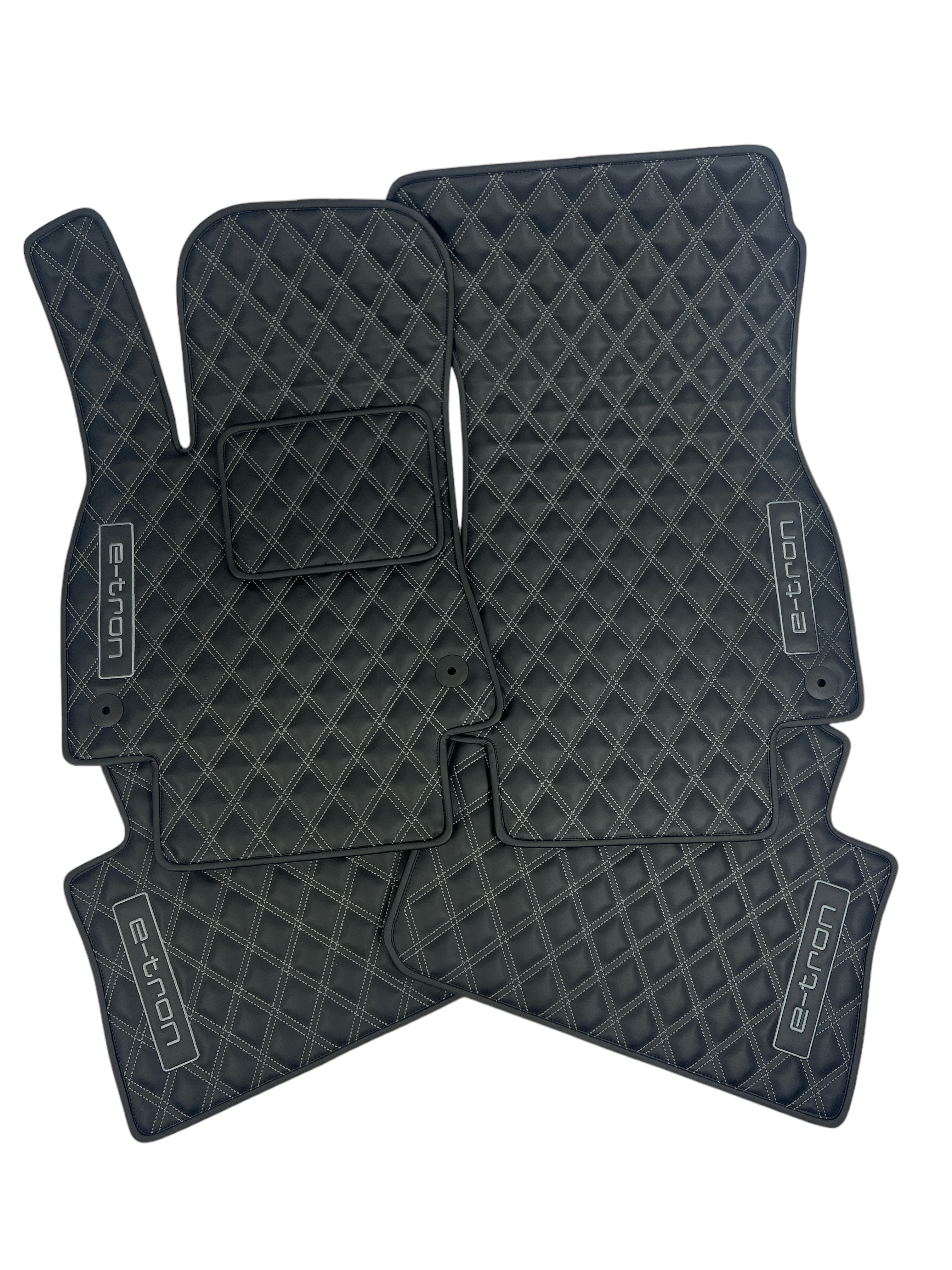 Car Floor Mats in "Double Rhombus" Design Black with Gray Stitching