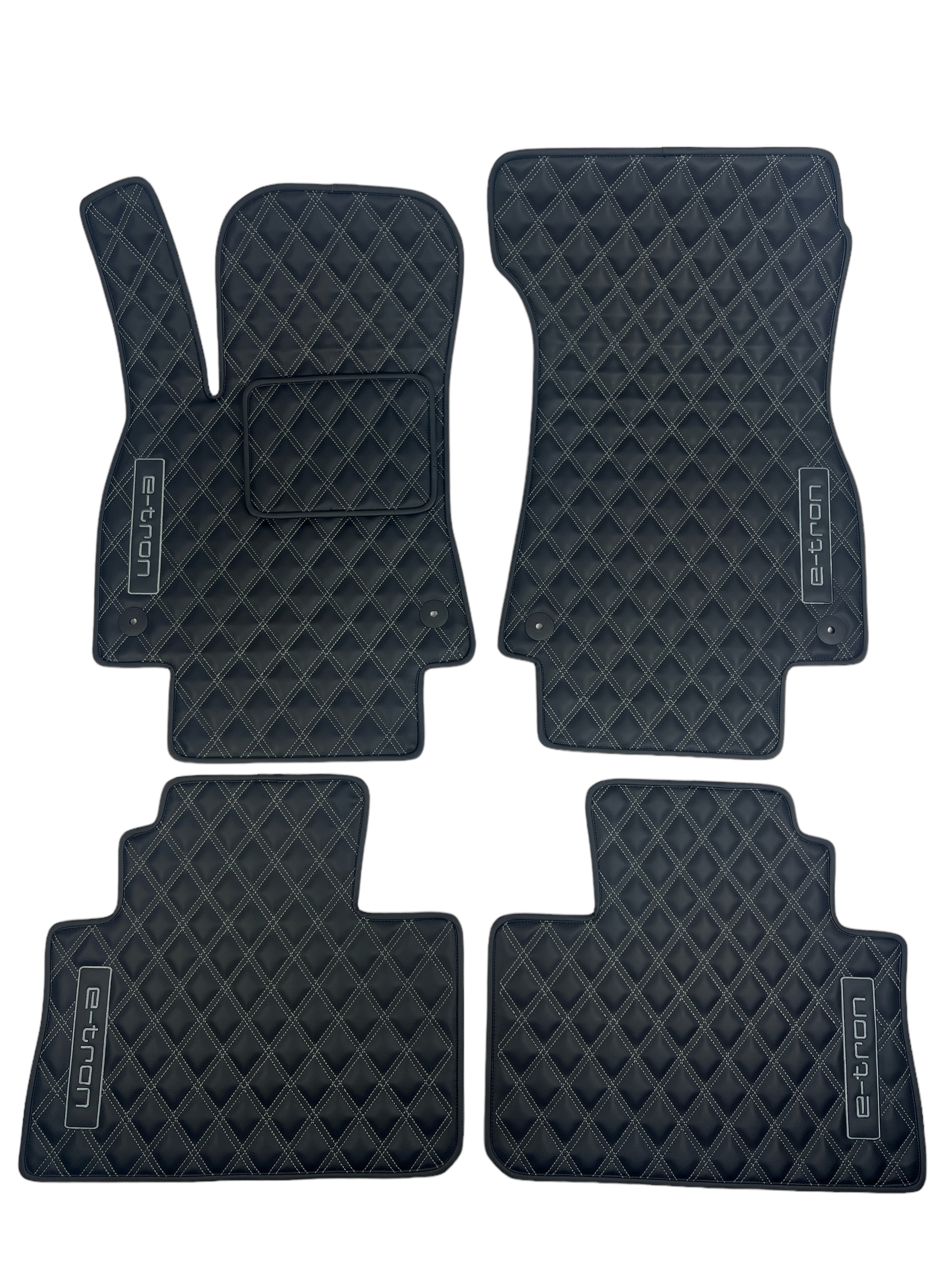 Car Floor Mats in "Double Rhombus" Design Black with Gray Stitching