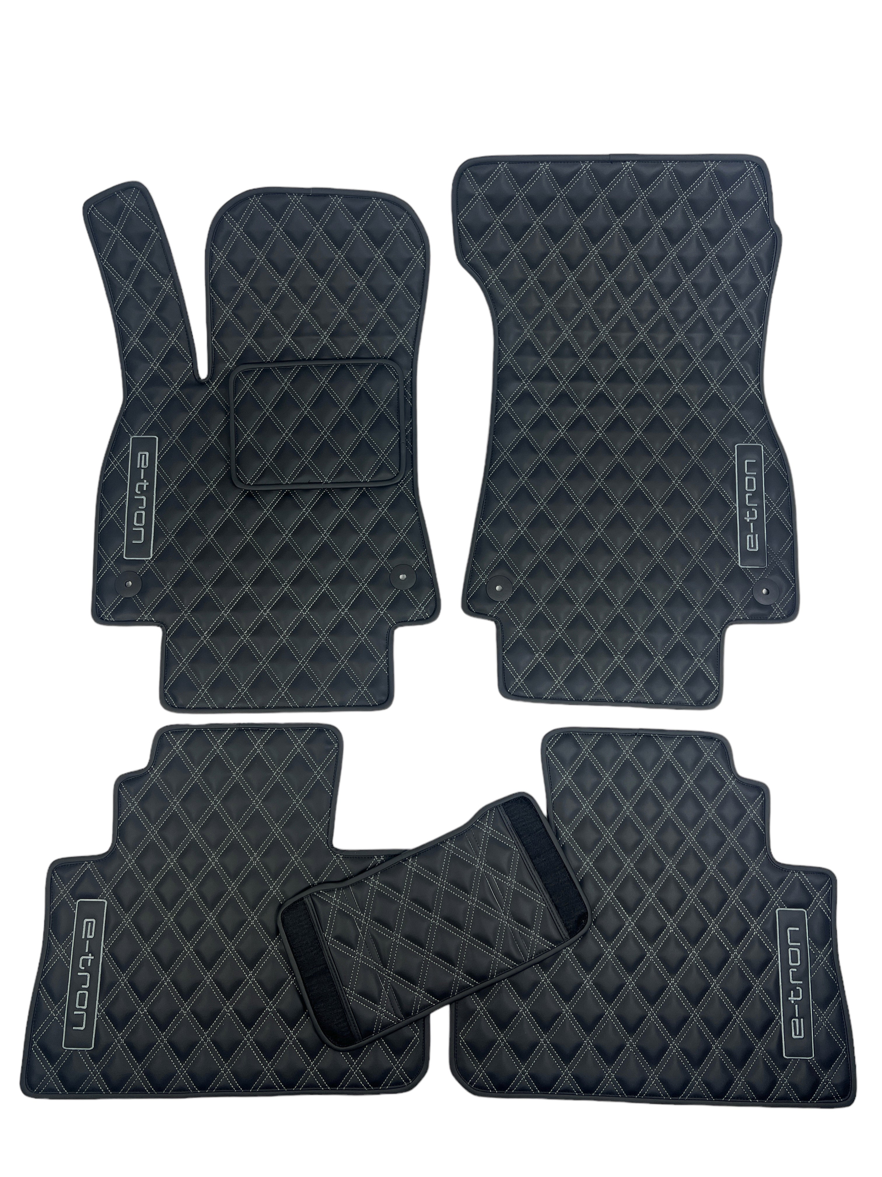 Car Floor Mats in "Double Rhombus" Design Black with Gray Stitching