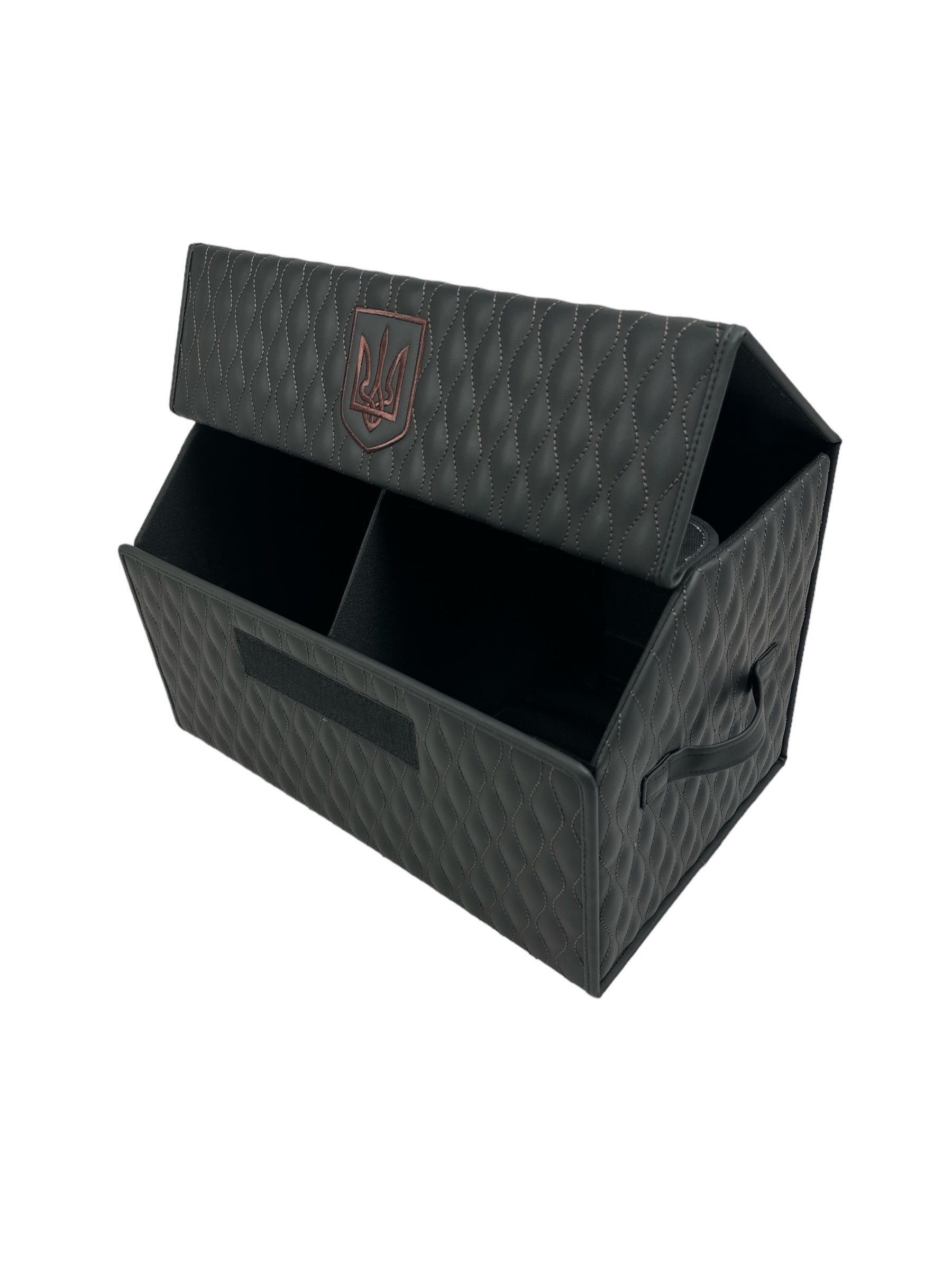 Organizer in the "Wave" design Black with Brown Stitching and Custom Embroidery