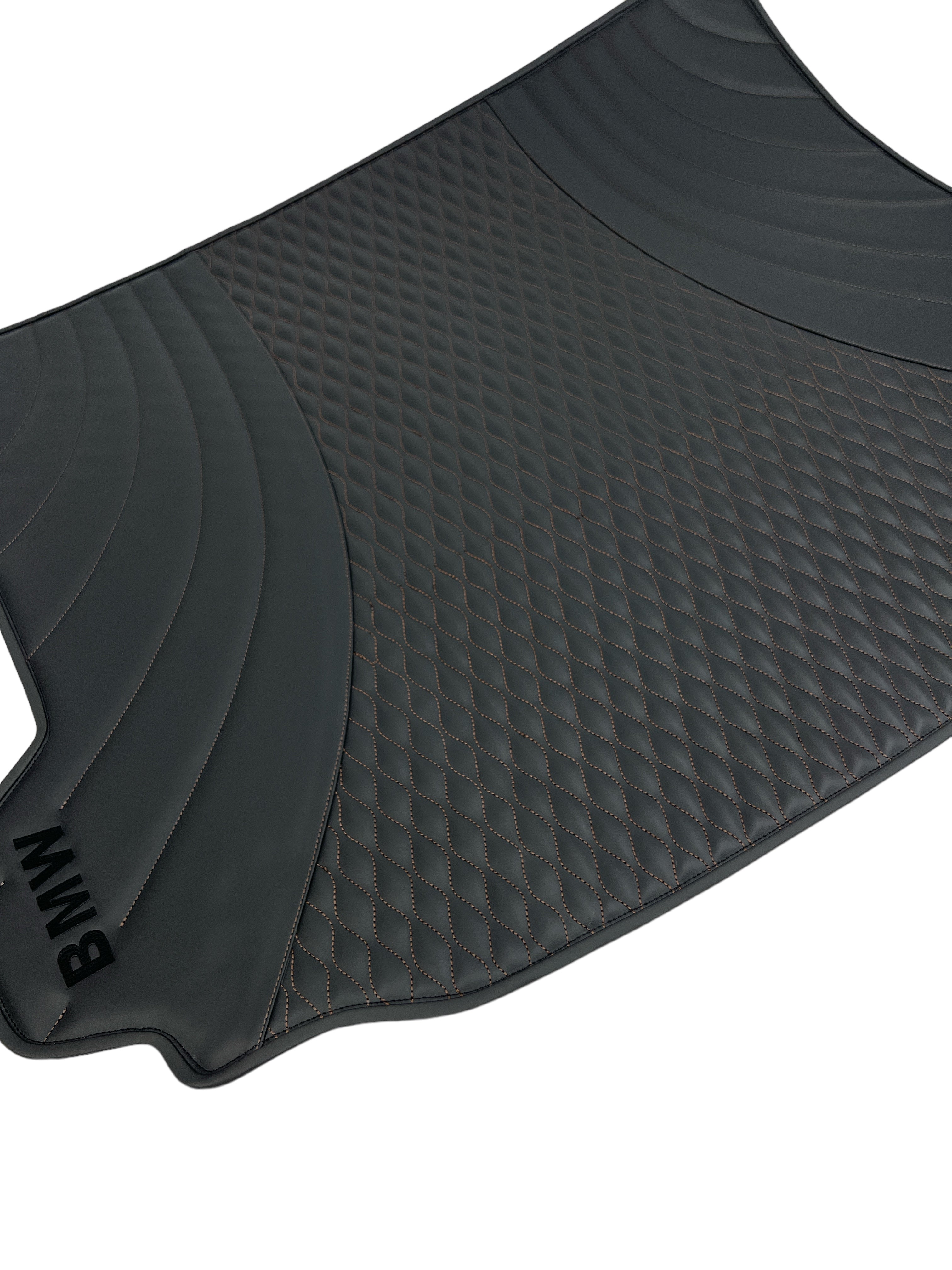 Trunk Mats in "Figure Waves" Design Black with Brown Stitching