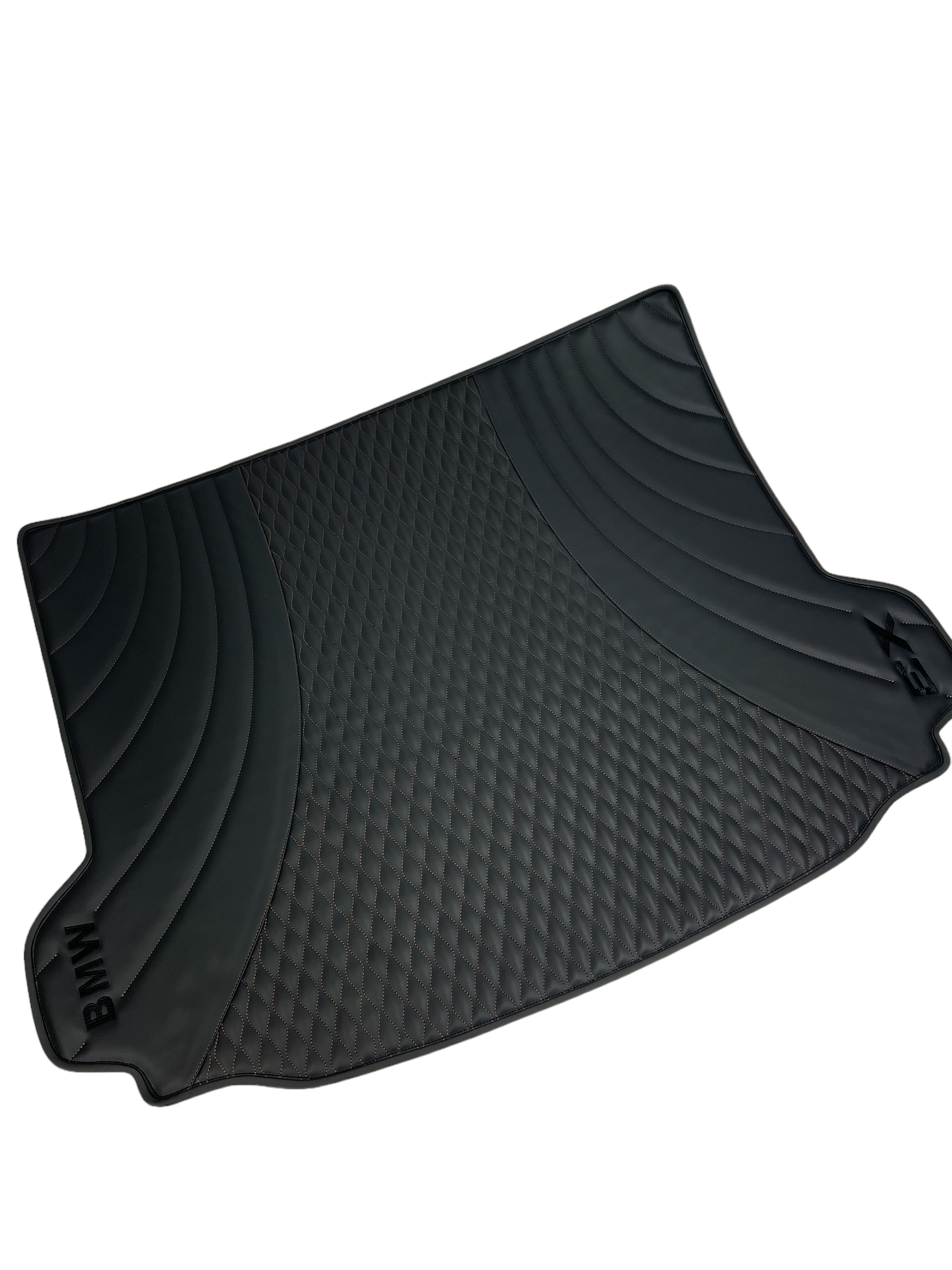 Trunk Mats in "Figure Waves" Design Black with Brown Stitching