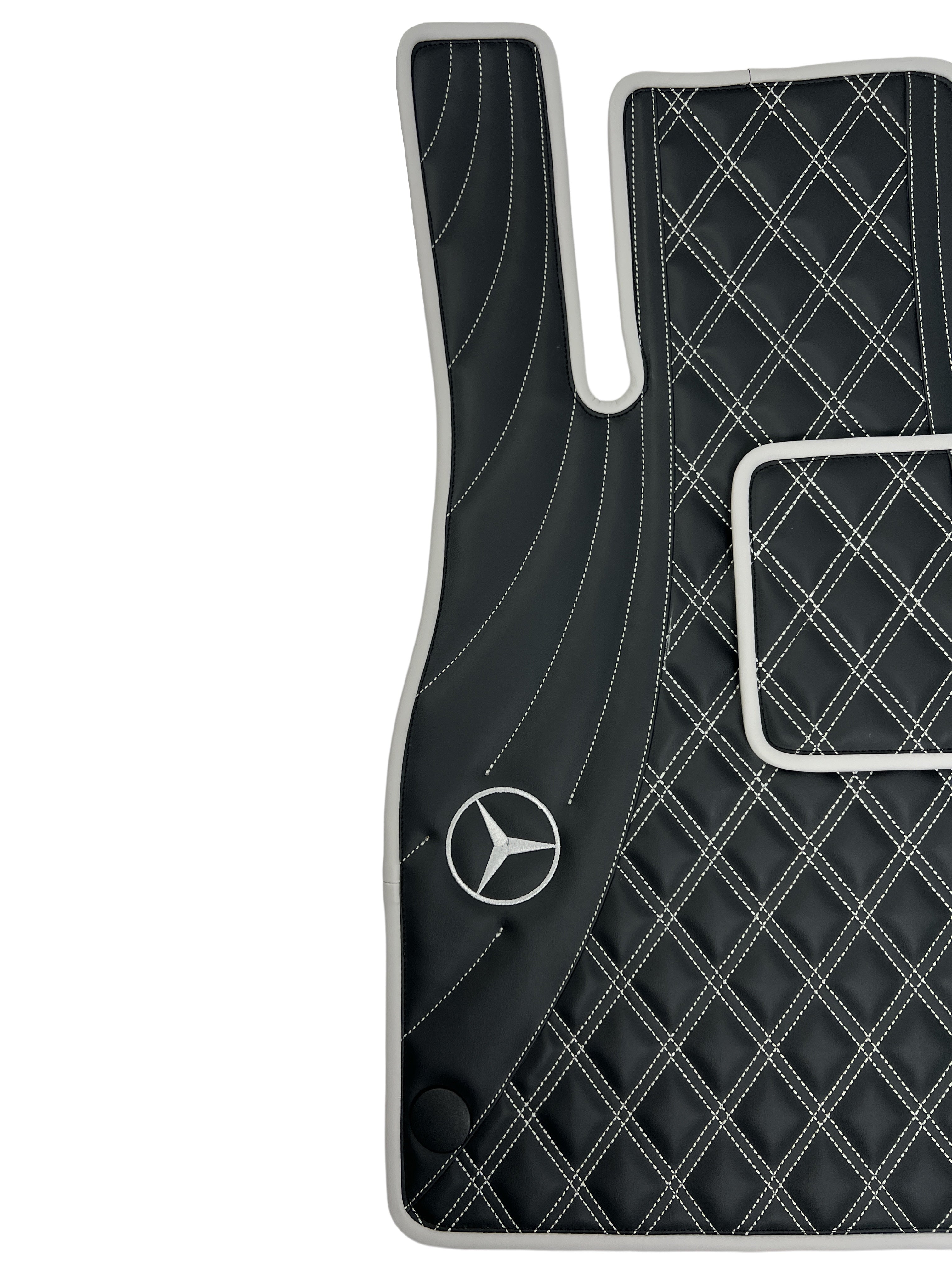 Car Floor Mats in "Figure Double Rhombus" Design Black with Gray Stitching and Edging