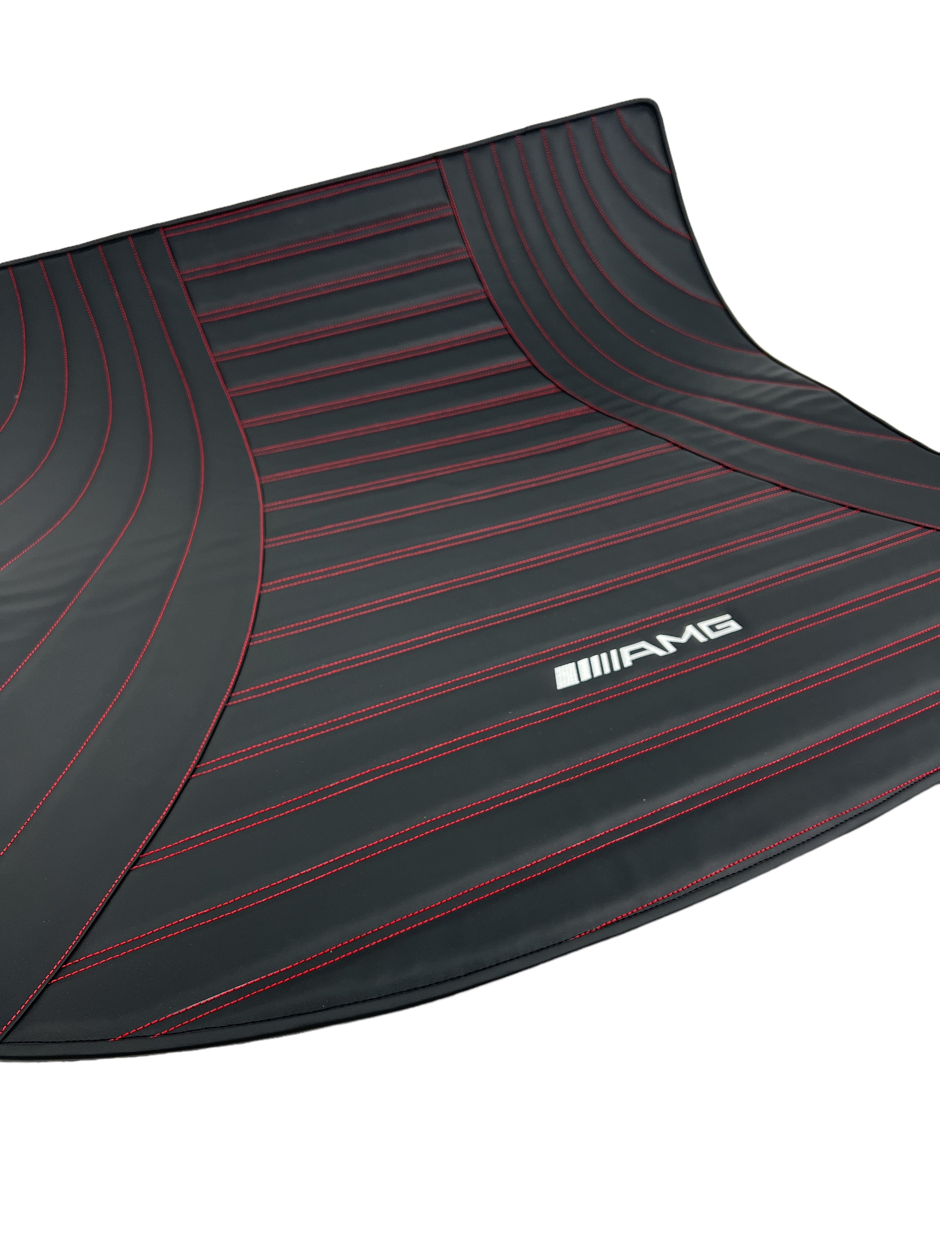 Trunk Mats in "Figure double lines" Design Black with Red Stitching