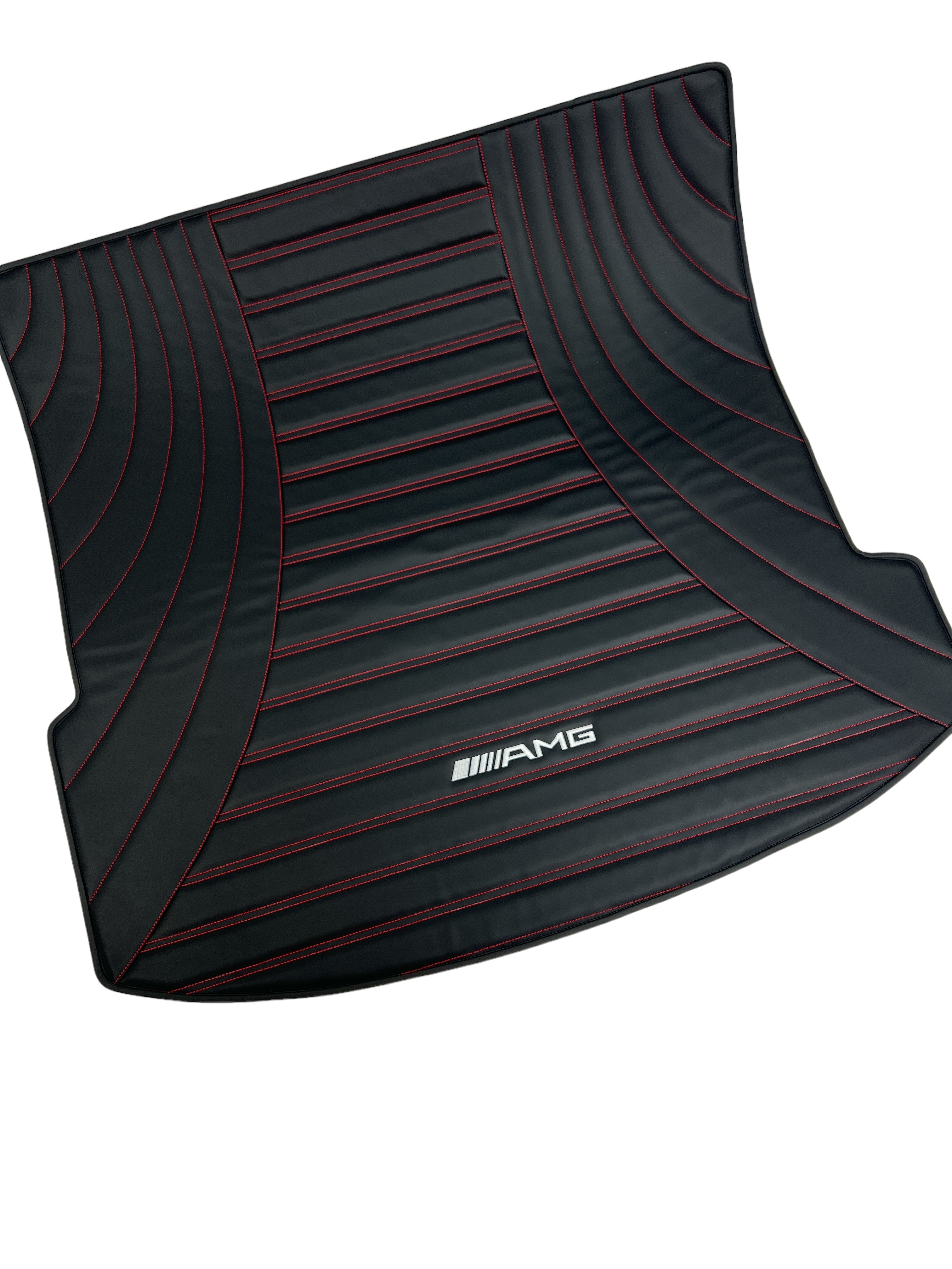 Trunk Mats in "Figure double lines" Design Black with Red Stitching