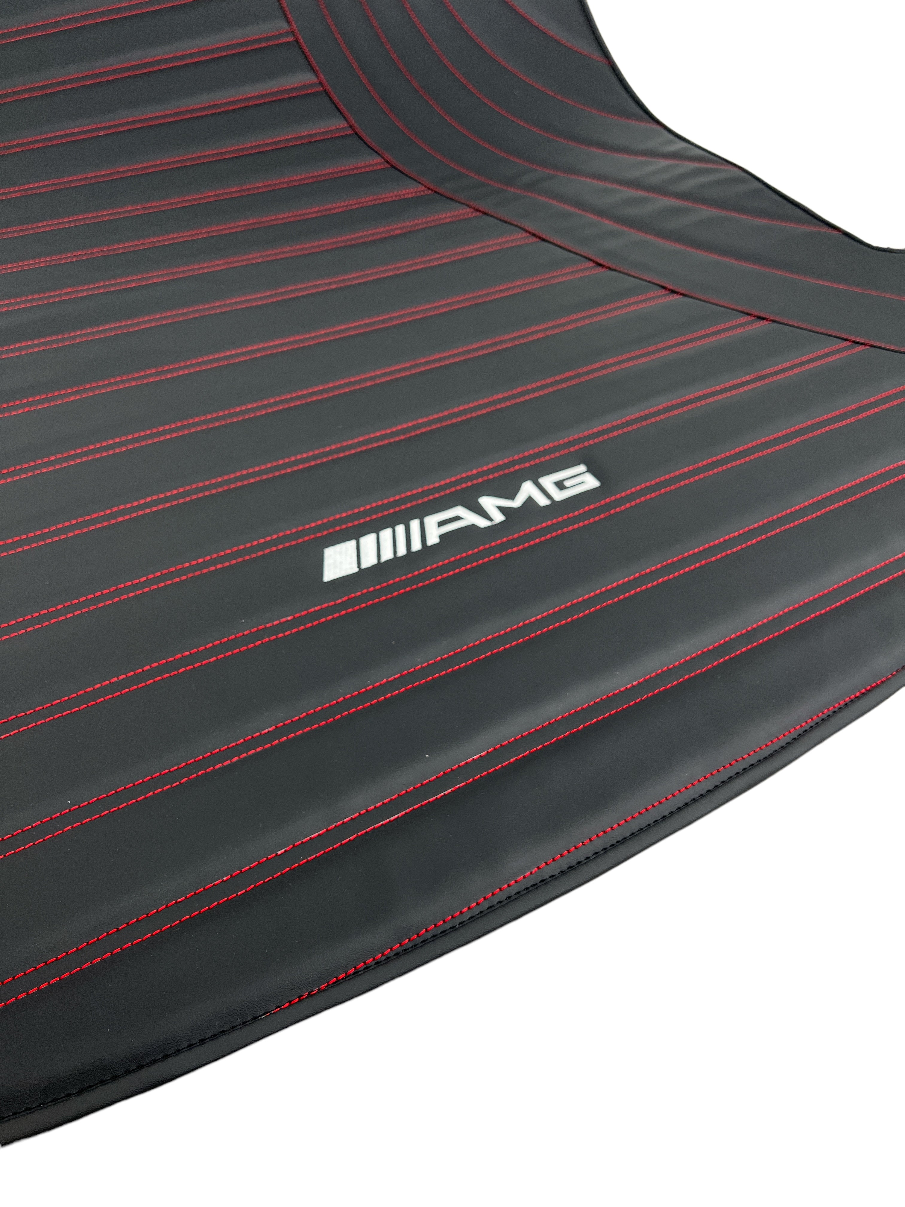 Trunk Mats in "Figure double lines" Design Black with Red Stitching