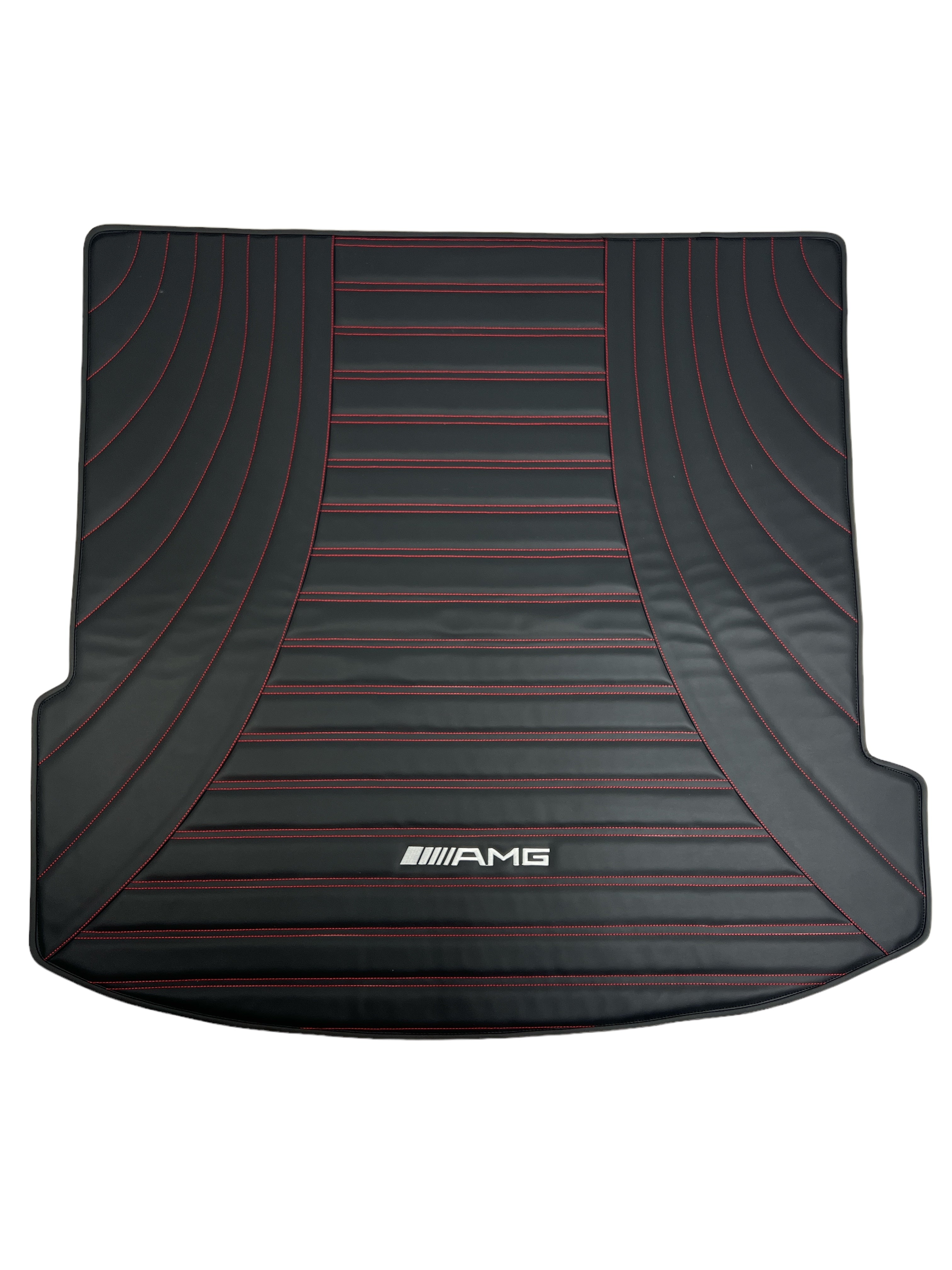 Trunk Mats in "Figure double lines" Design Black with Red Stitching