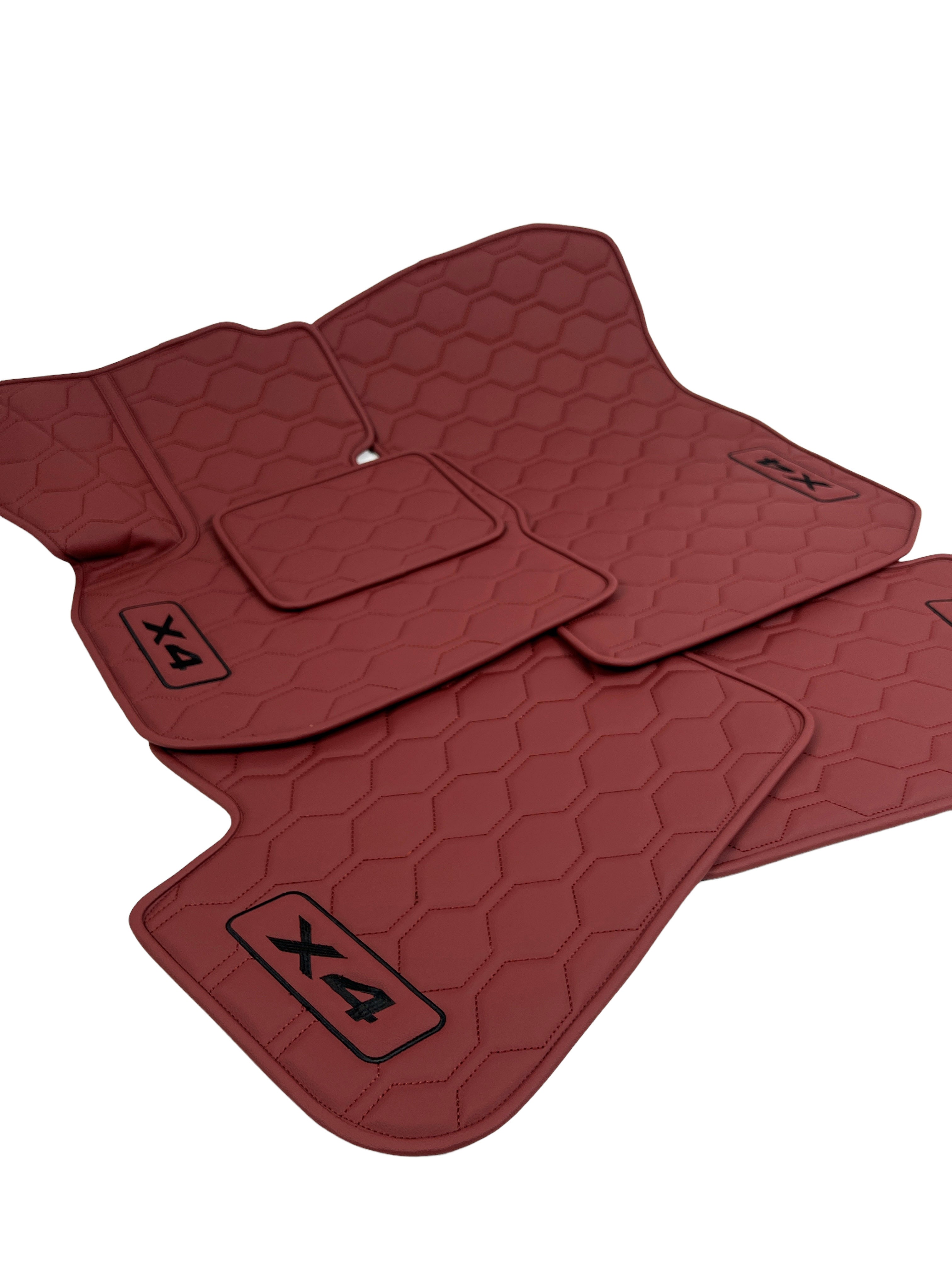 Car Floor Mats in "Big Comb" Design Red with Black Embroidery