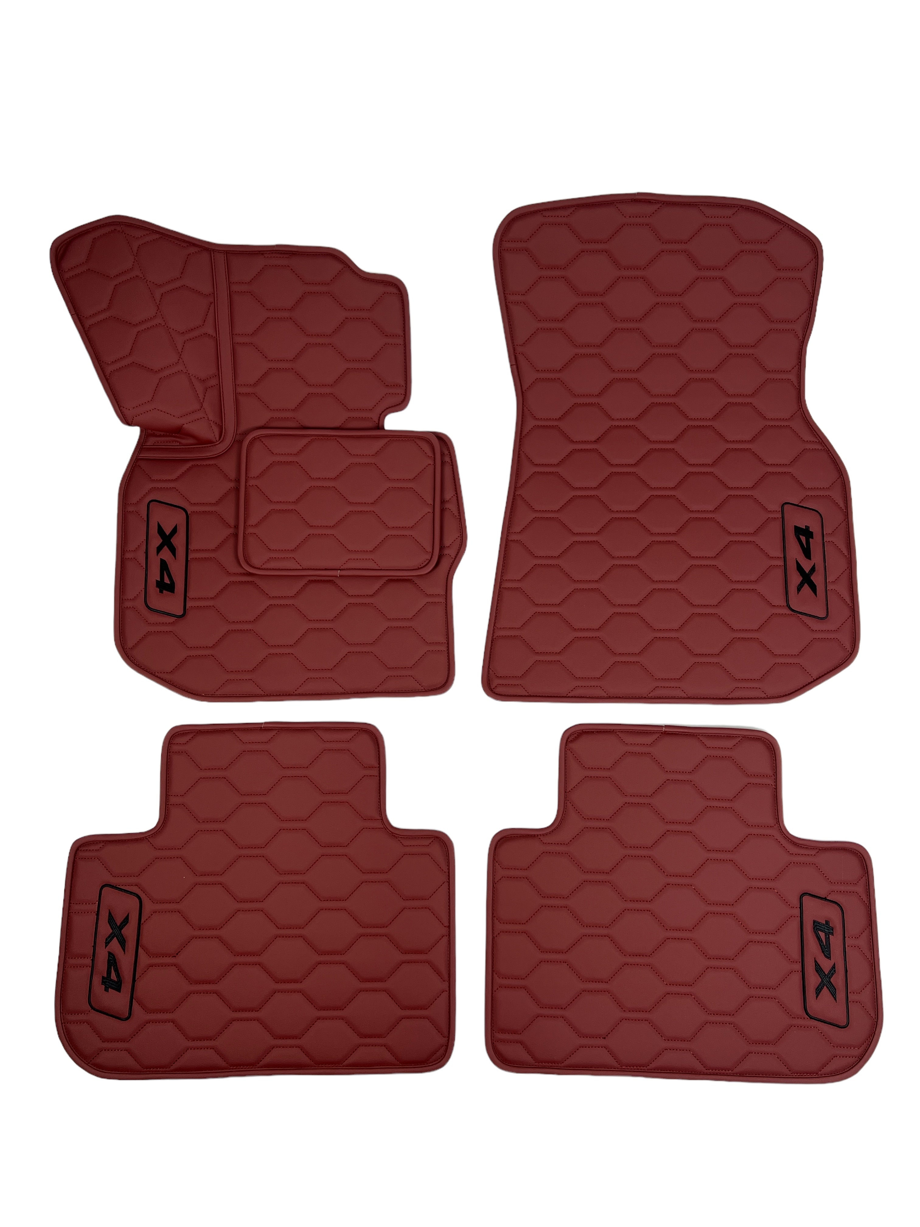 Car Floor Mats in "Big Comb" Design Red with Black Embroidery