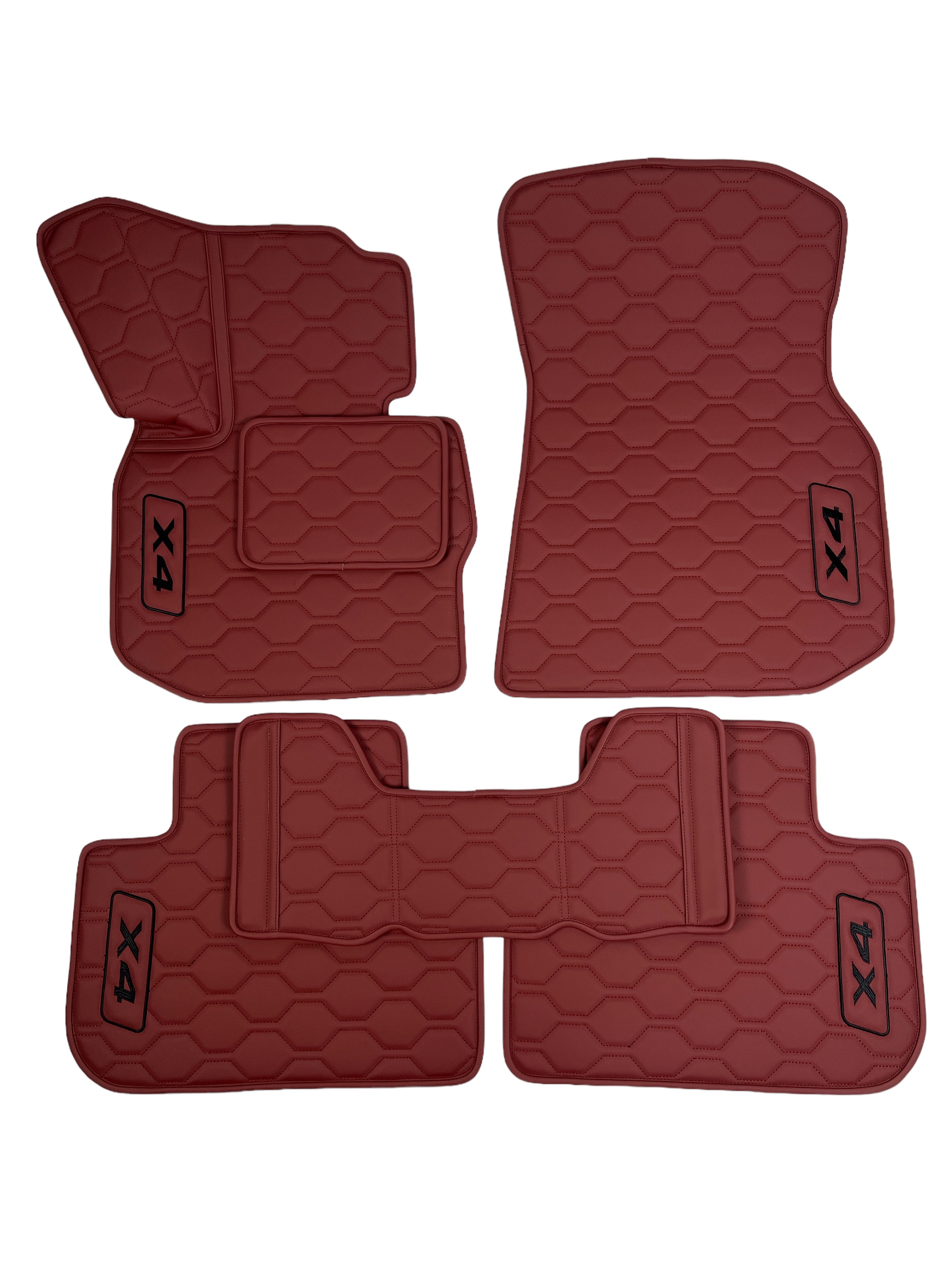 Car Floor Mats in "Big Comb" Design Red with Black Embroidery