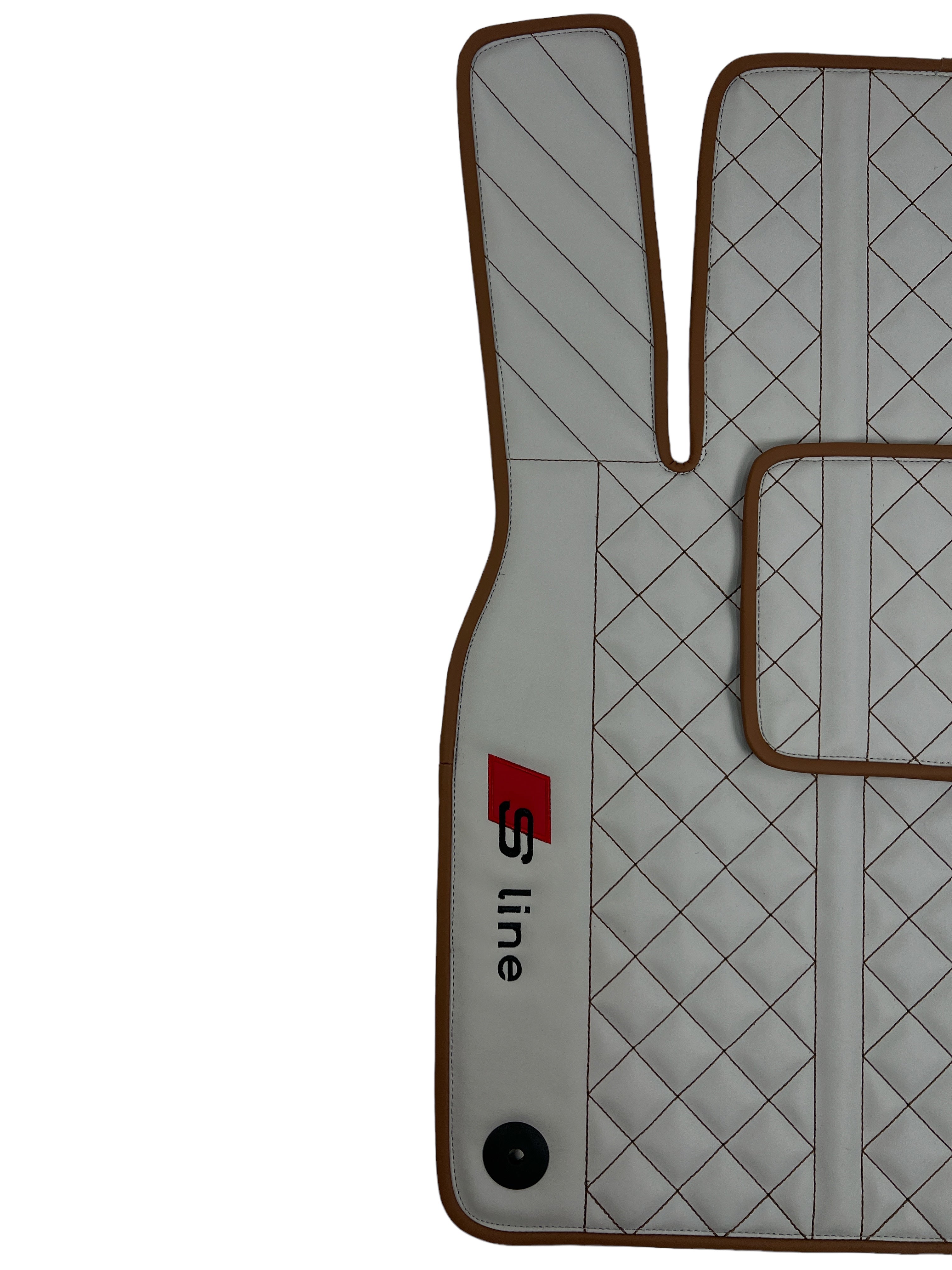 Car Floor Mats in "Highway" Design Light Gray with Brown Stitching and Edging