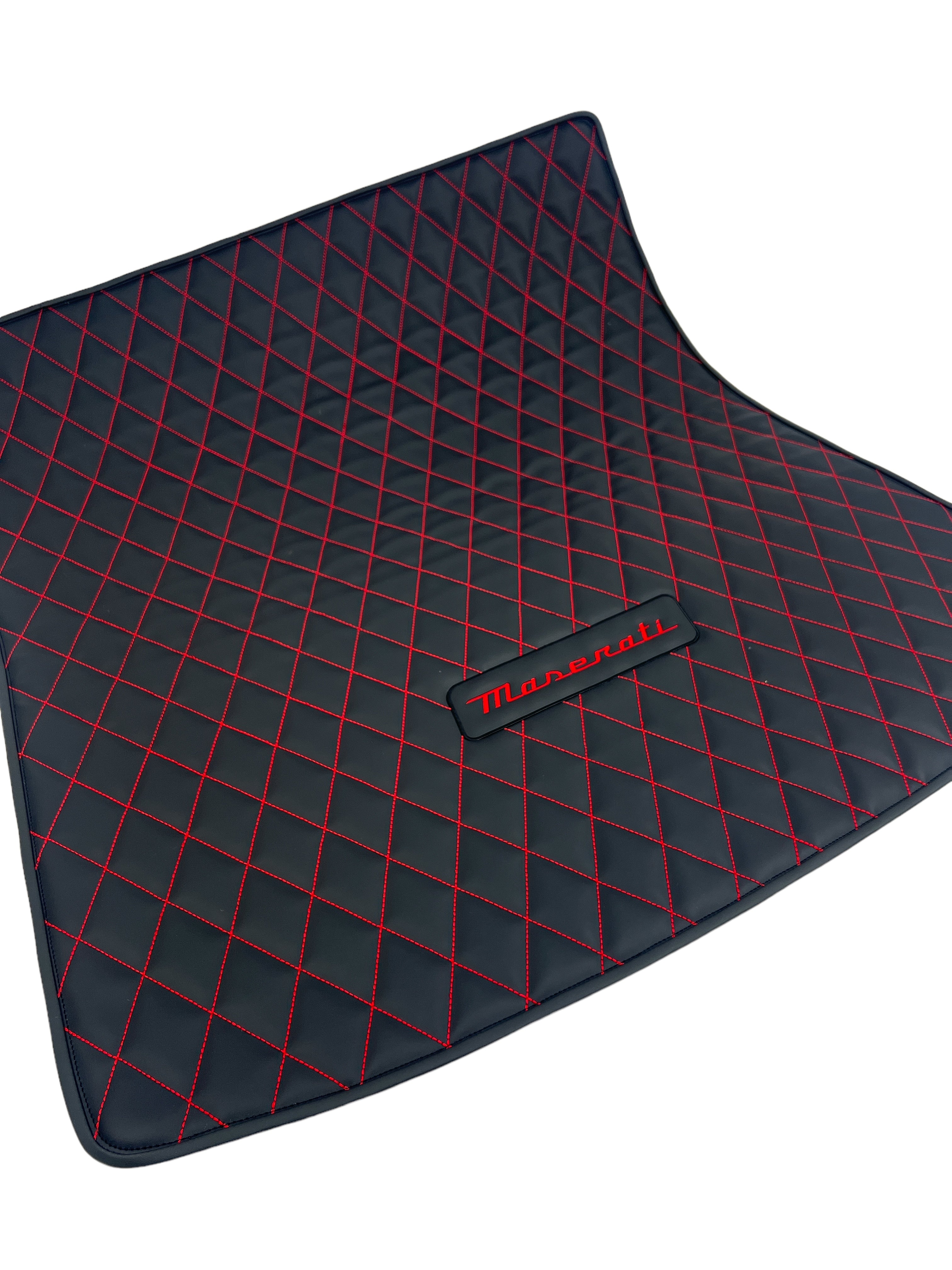 Trunk Mats in "Red Rhombus" Design Black with Red Stitching