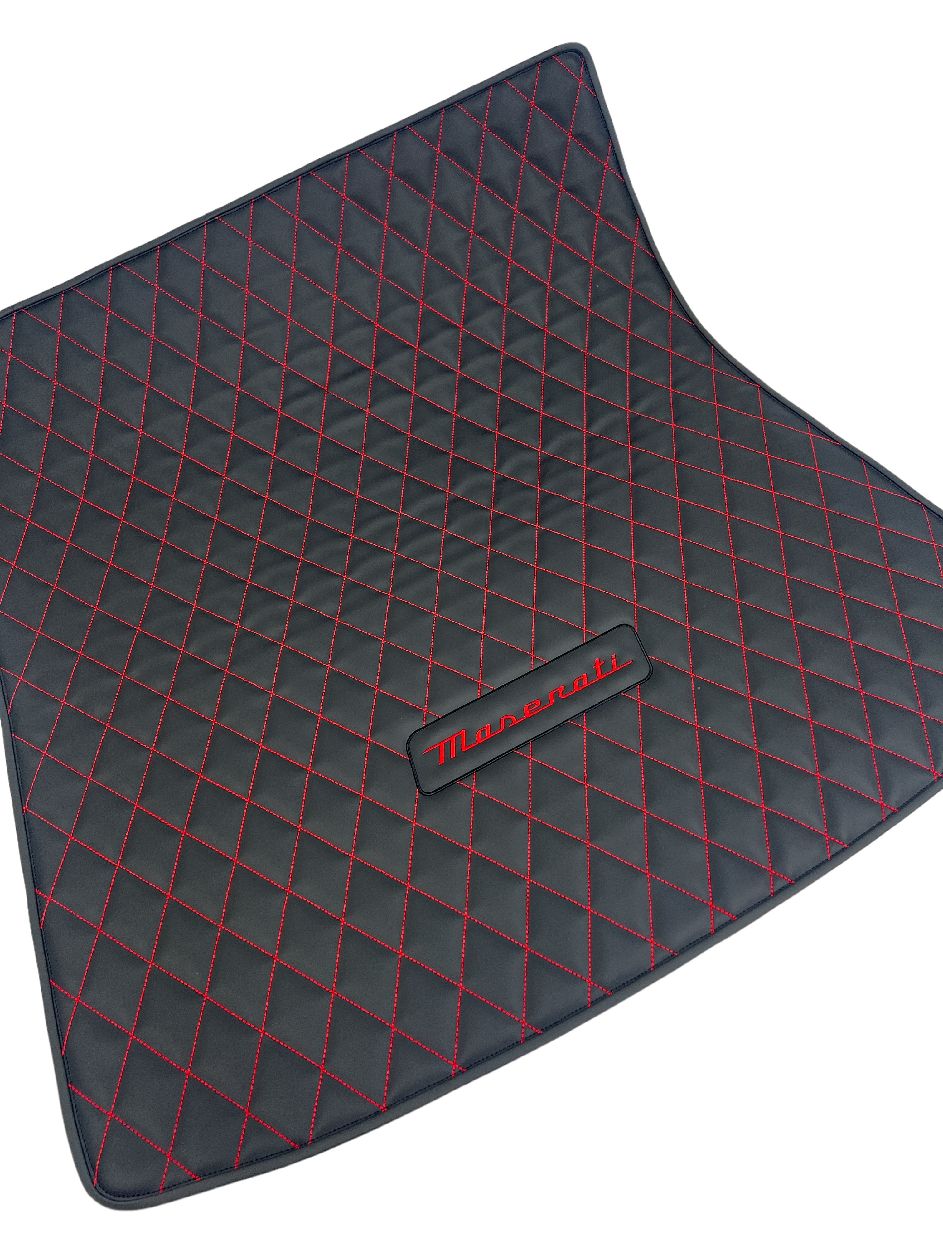 Trunk Mats in "Red Rhombus" Design Black with Red Stitching