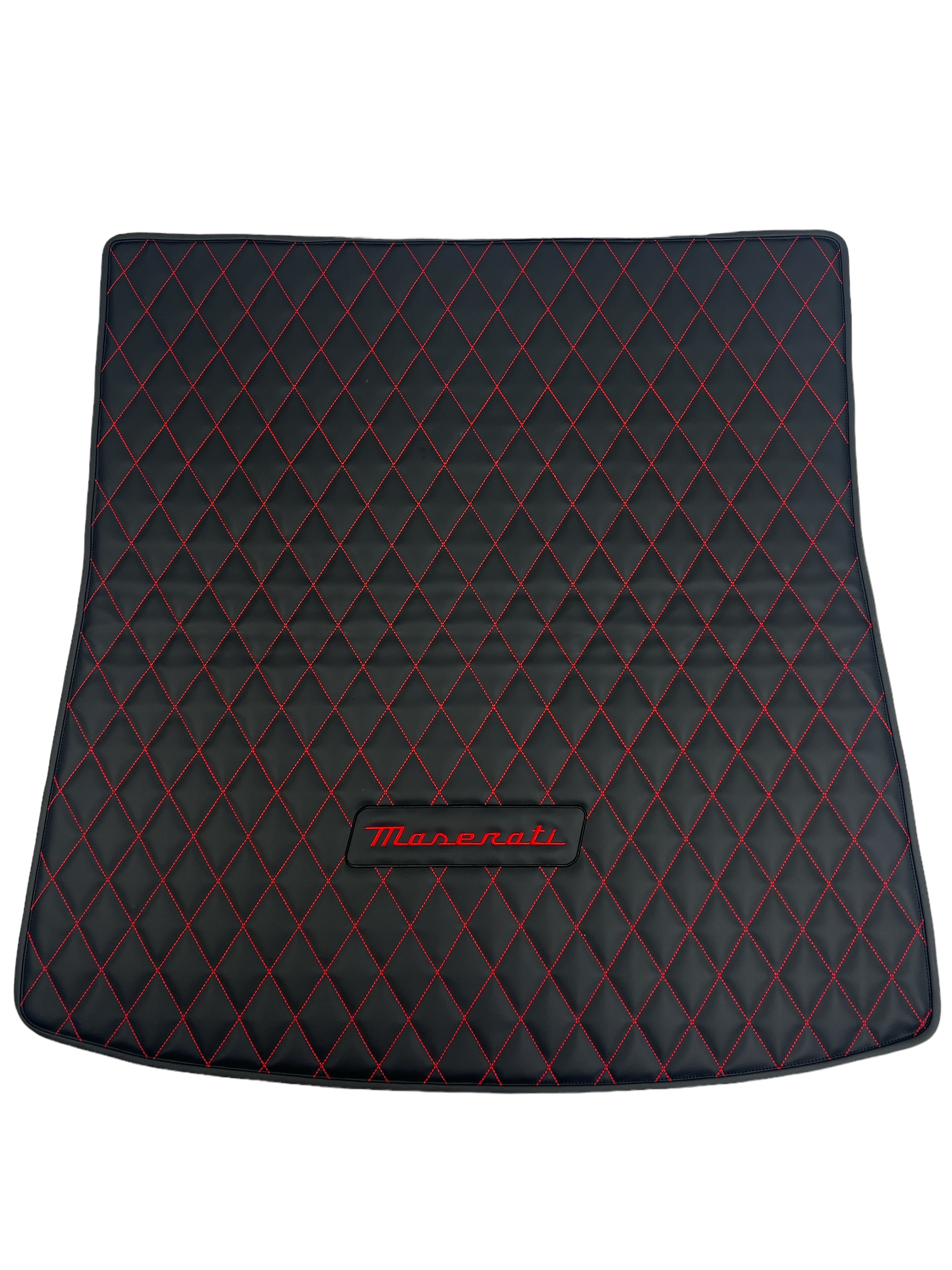 Trunk Mats in "Red Rhombus" Design Black with Red Stitching