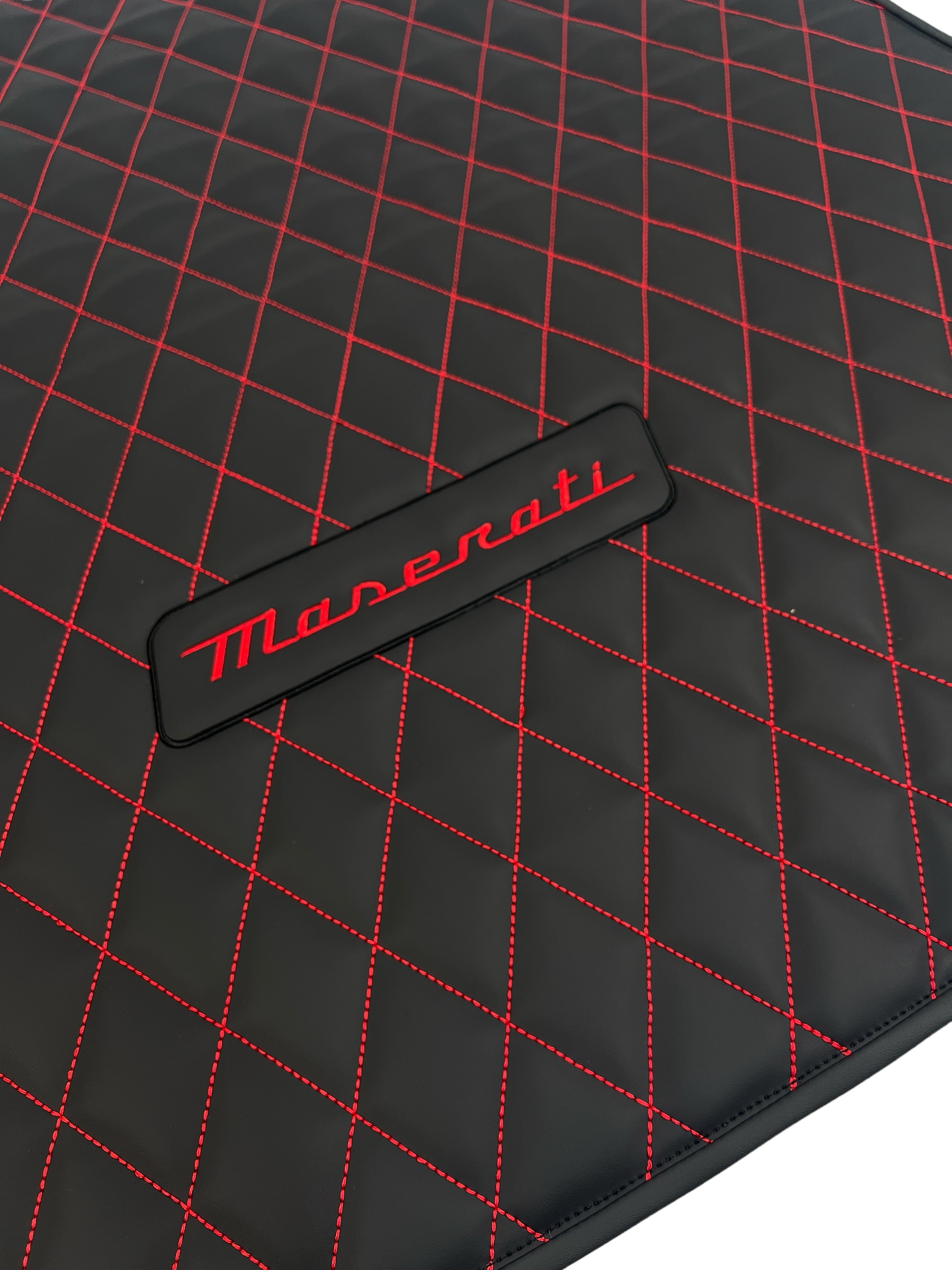 Trunk Mats in "Red Rhombus" Design Black with Red Stitching