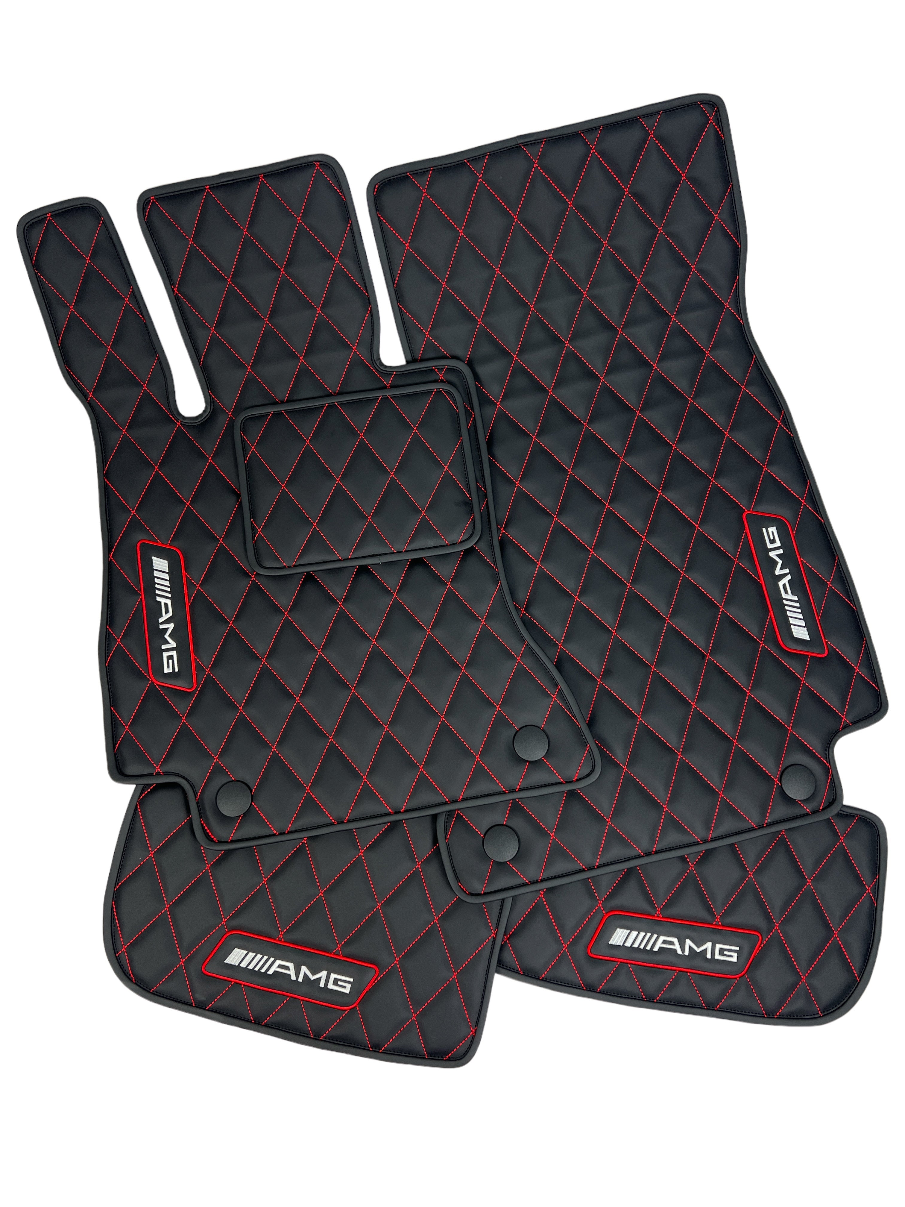 Car Floor Mats in "Rhombus" Design Black With Red Stitching