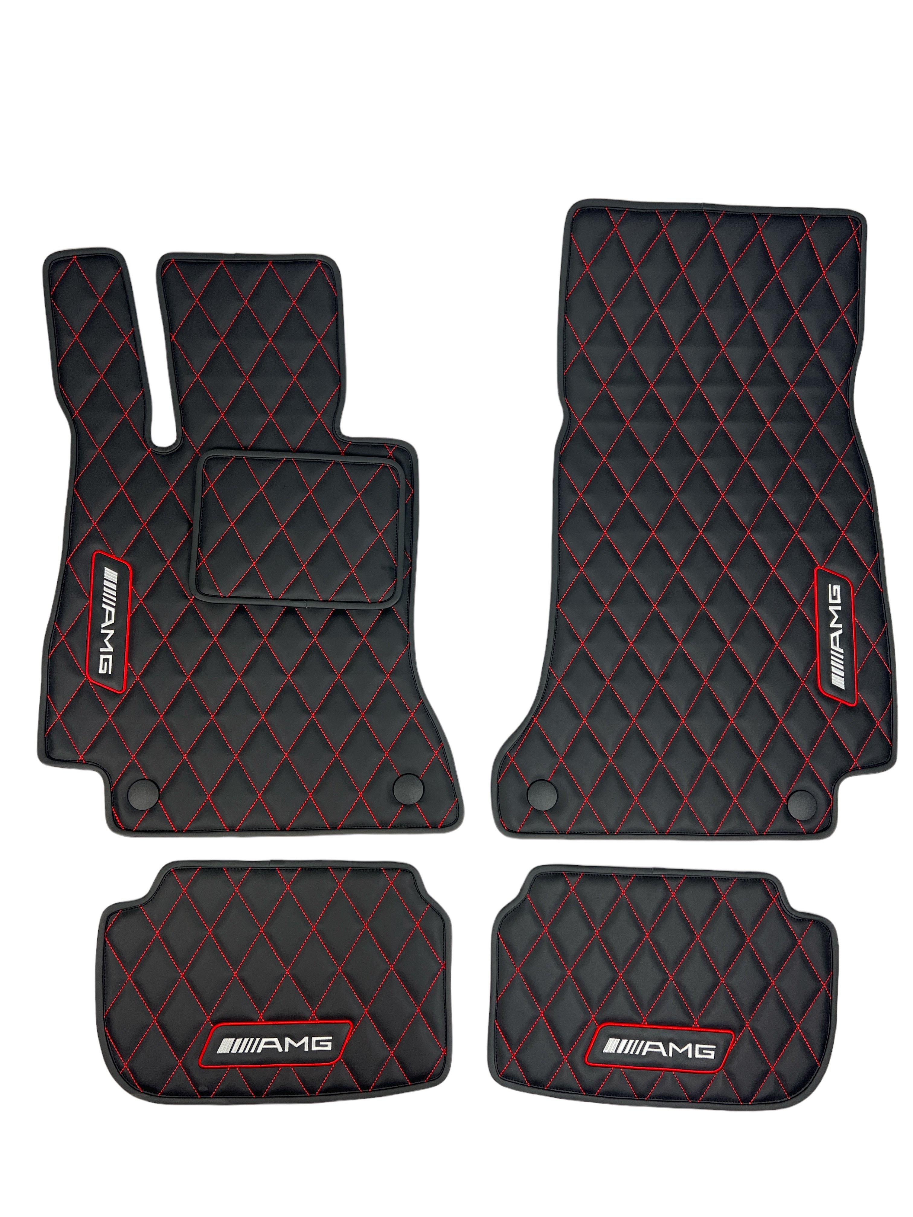 Car Floor Mats in "Rhombus" Design Black With Red Stitching