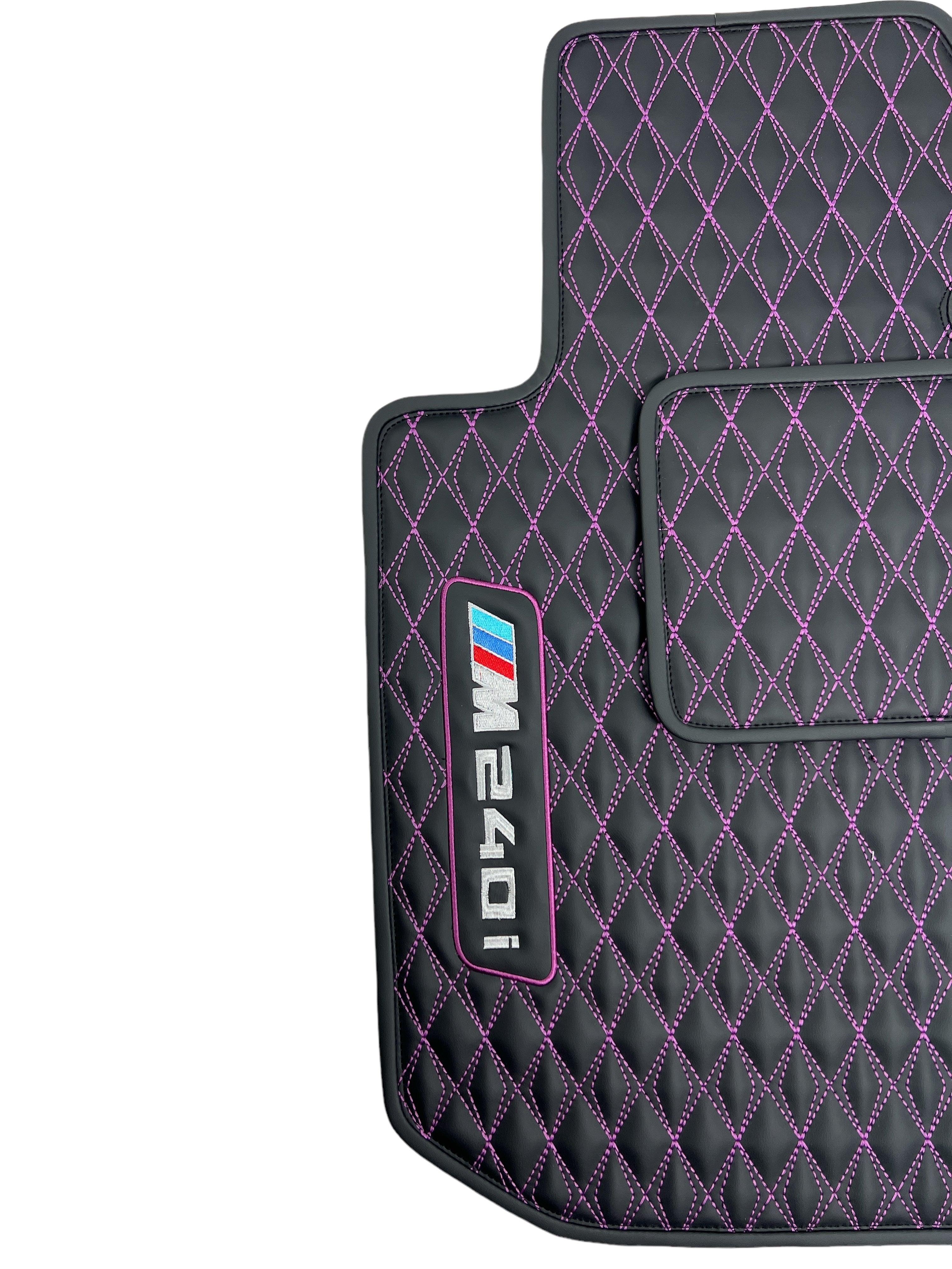 Car Floor Mats in "Diamond" Design Black with Pink Stitching