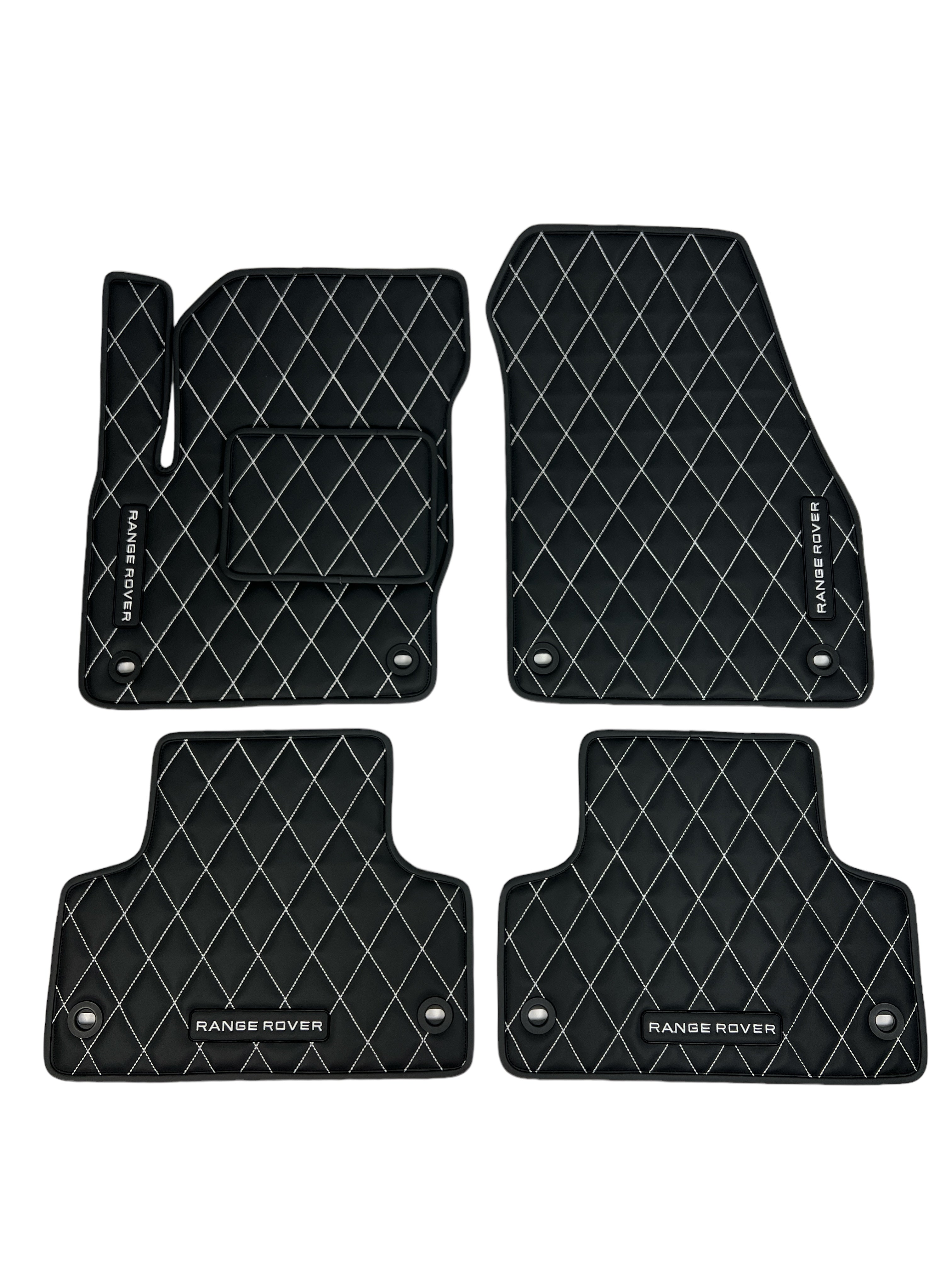 Car Floor Mats in "Rhombus" Design Black with White Stitching