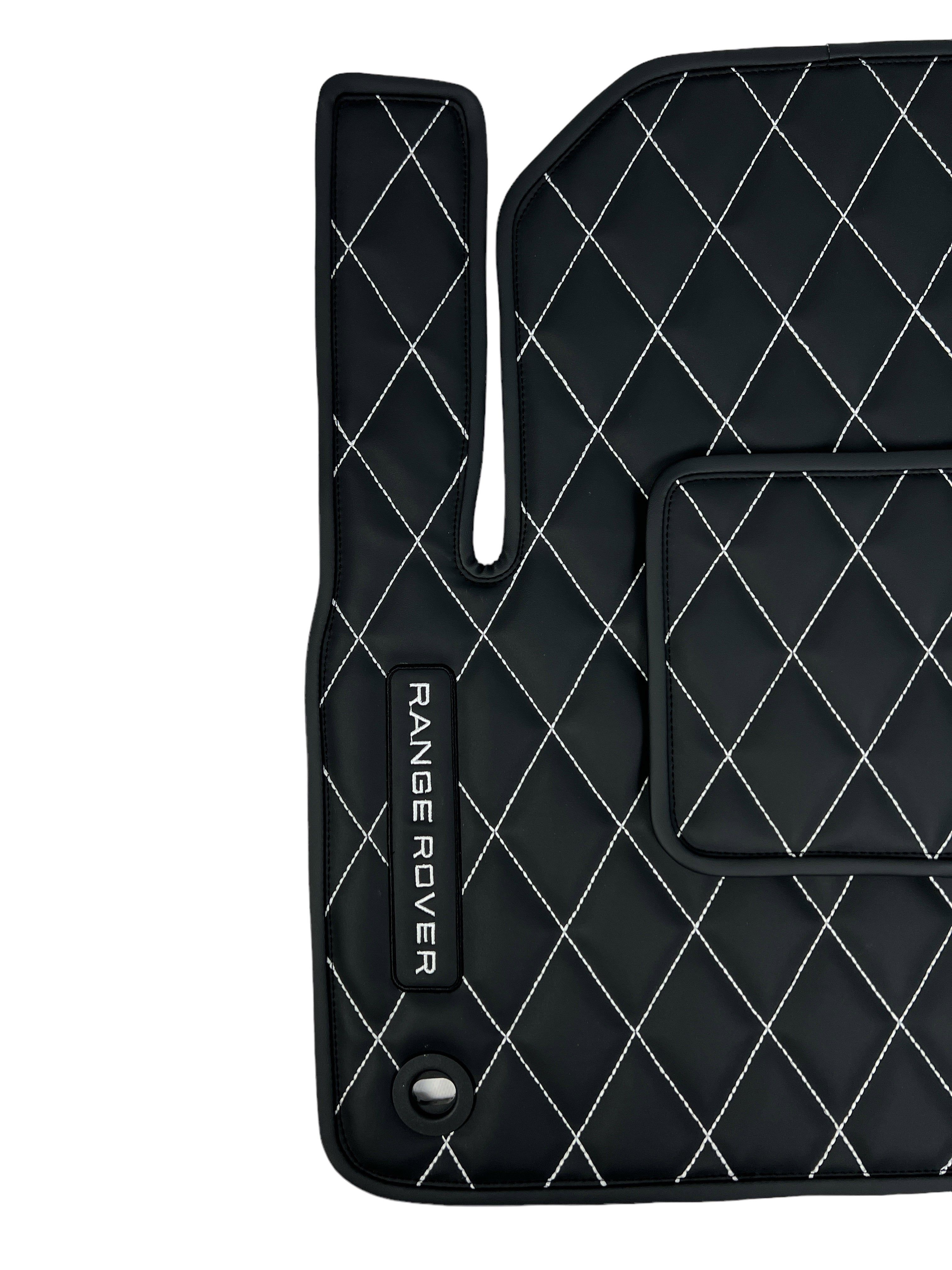 Car Floor Mats in "Rhombus" Design Black with White Stitching