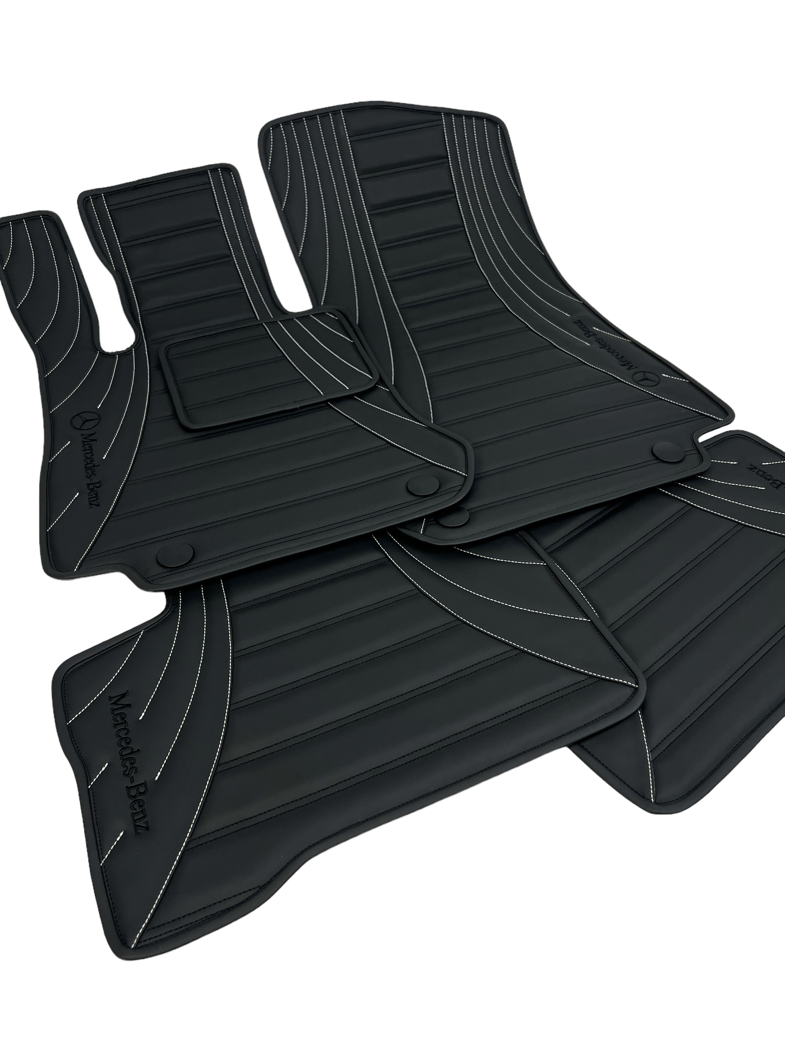 Car Floor Mats in "Figure Double Lines" Design Black with Gray Stitching